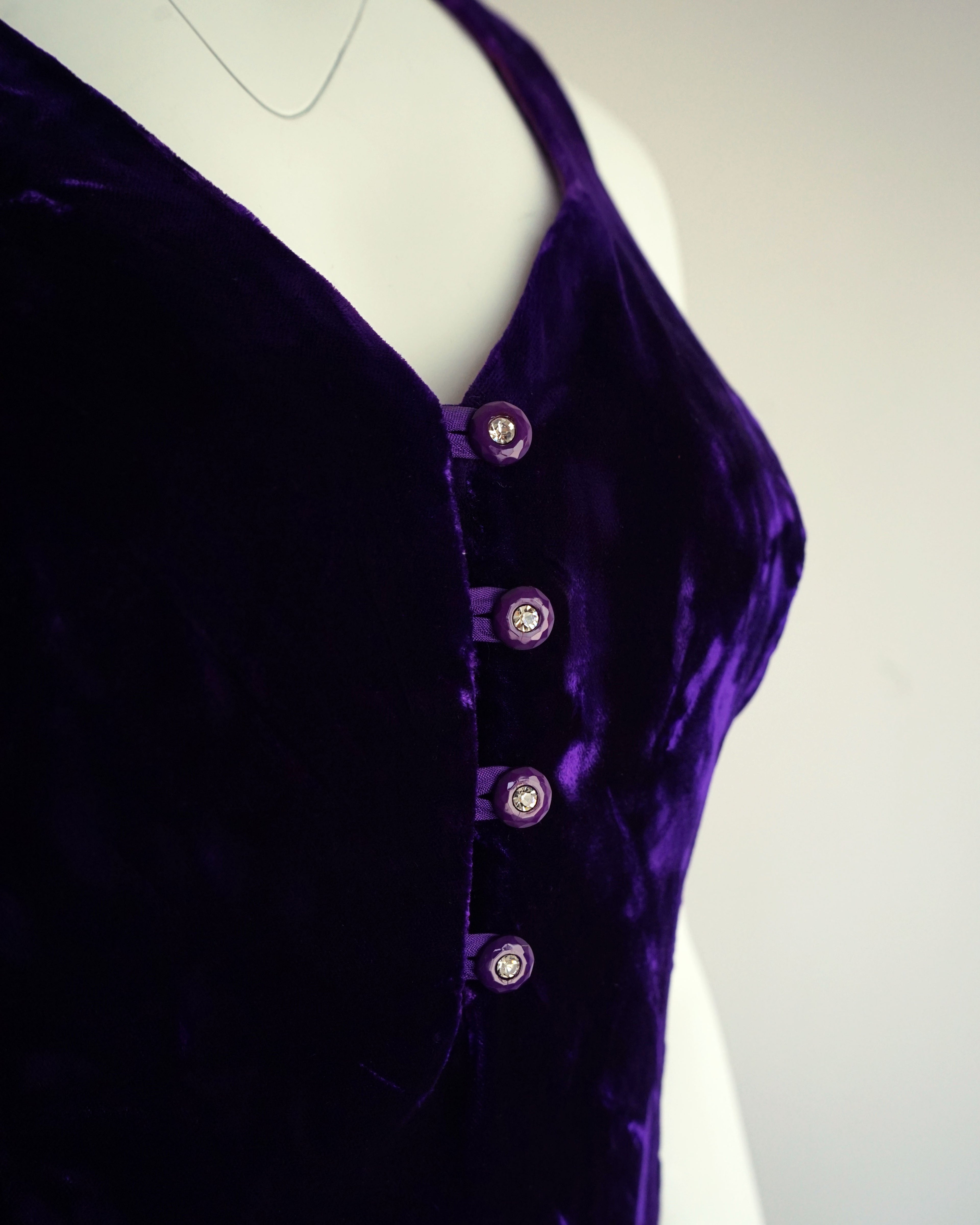 90s Royal Violet Velvet Criss Cross Back Cocktail Dress