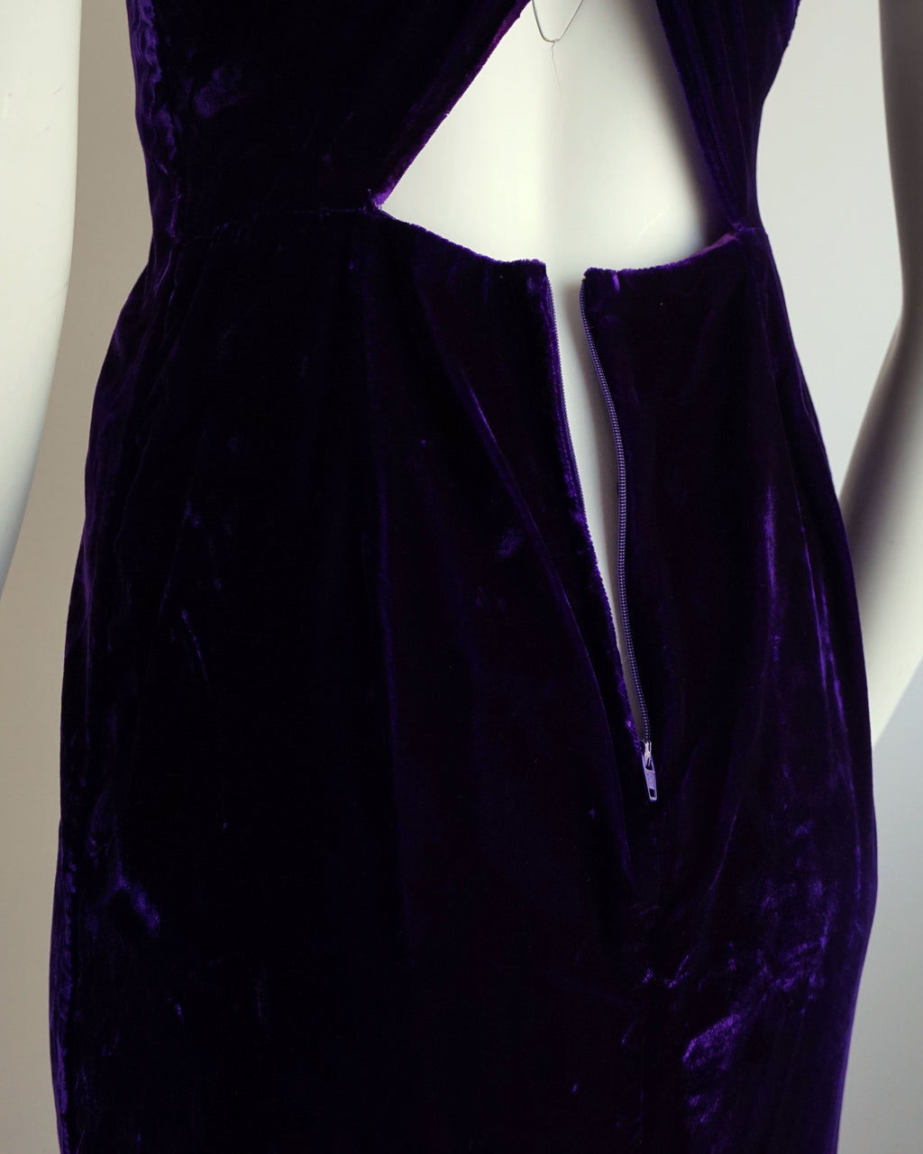 90s Royal Violet Velvet Criss Cross Back Cocktail Dress