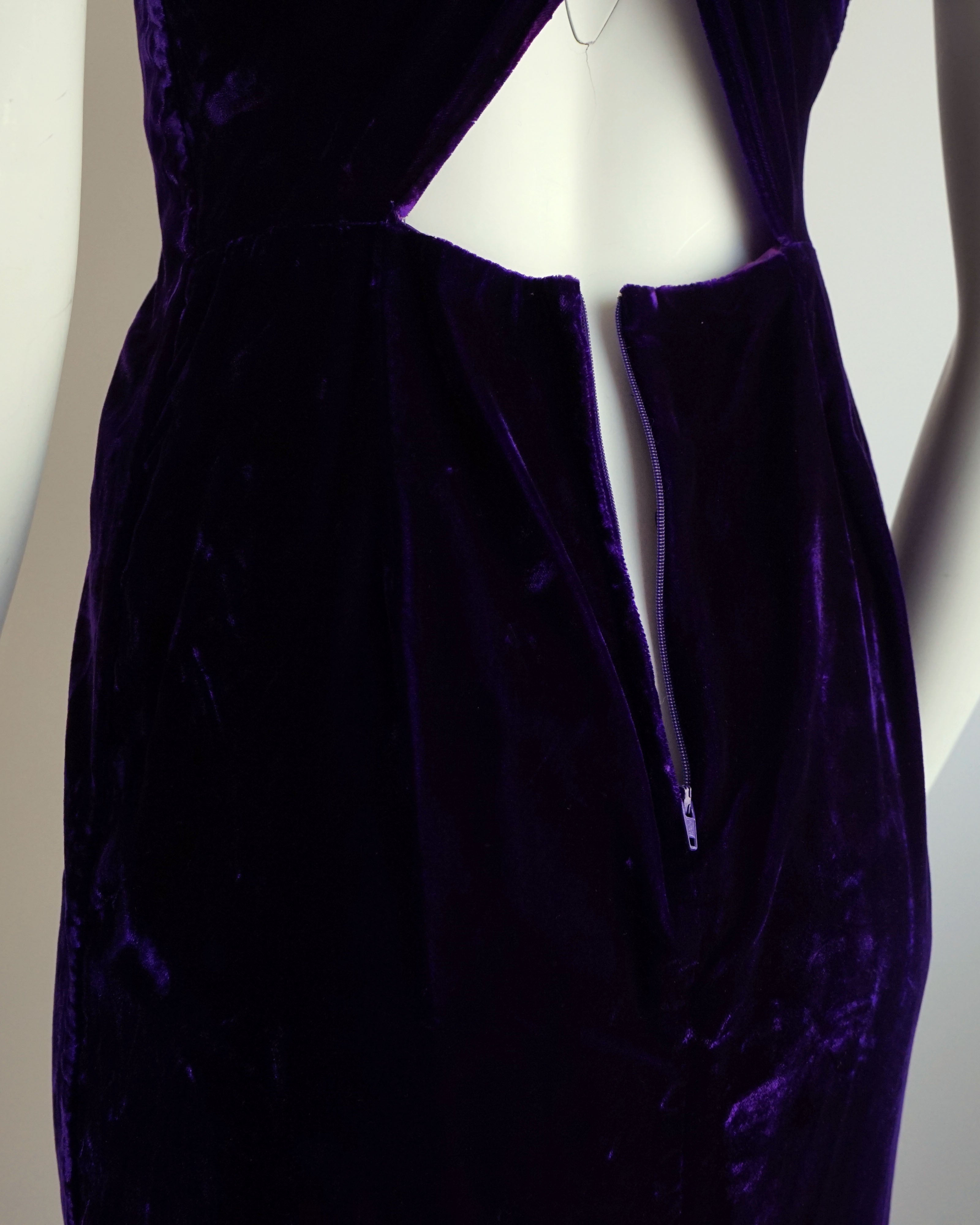 90s Royal Violet Velvet Criss Cross Back Cocktail Dress