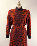 90s Jean-Louis Scherrer Animal Print Red & Black Silk Blouse & Skirt Set