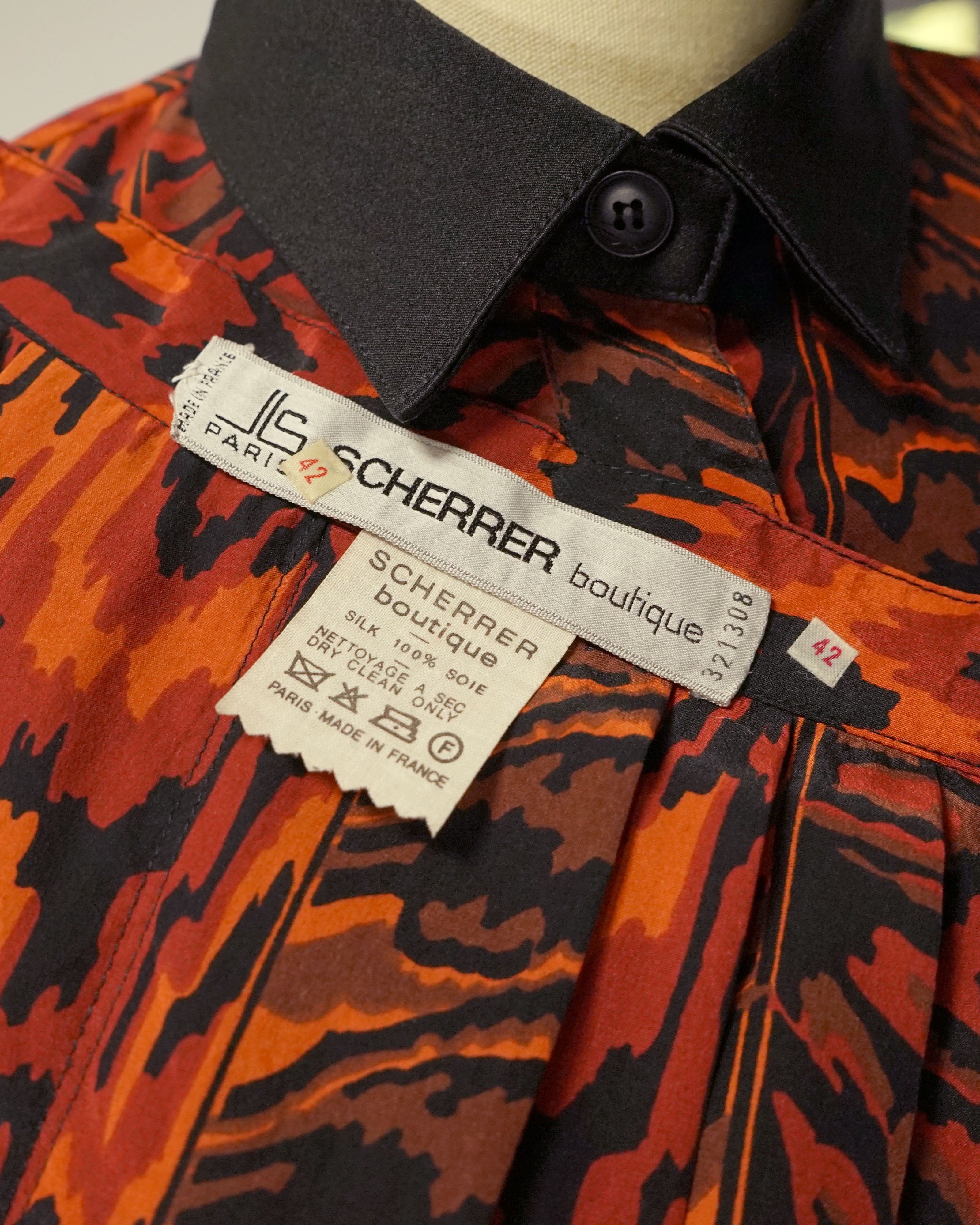 1990s Jean-Louis Scherrer Red Silk Blouse & Skirt Set