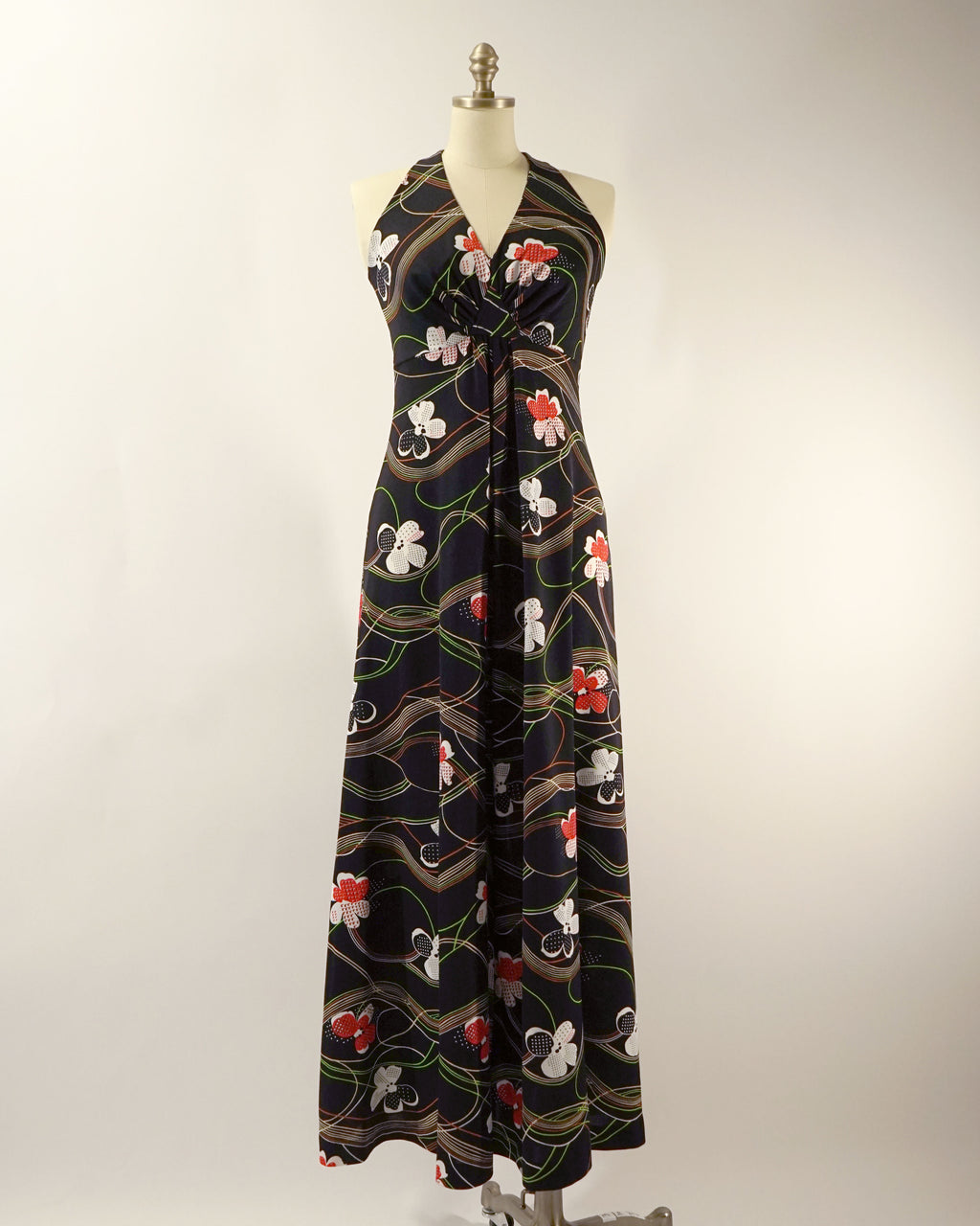 1970s Psychedelic Halter Maxi Dress