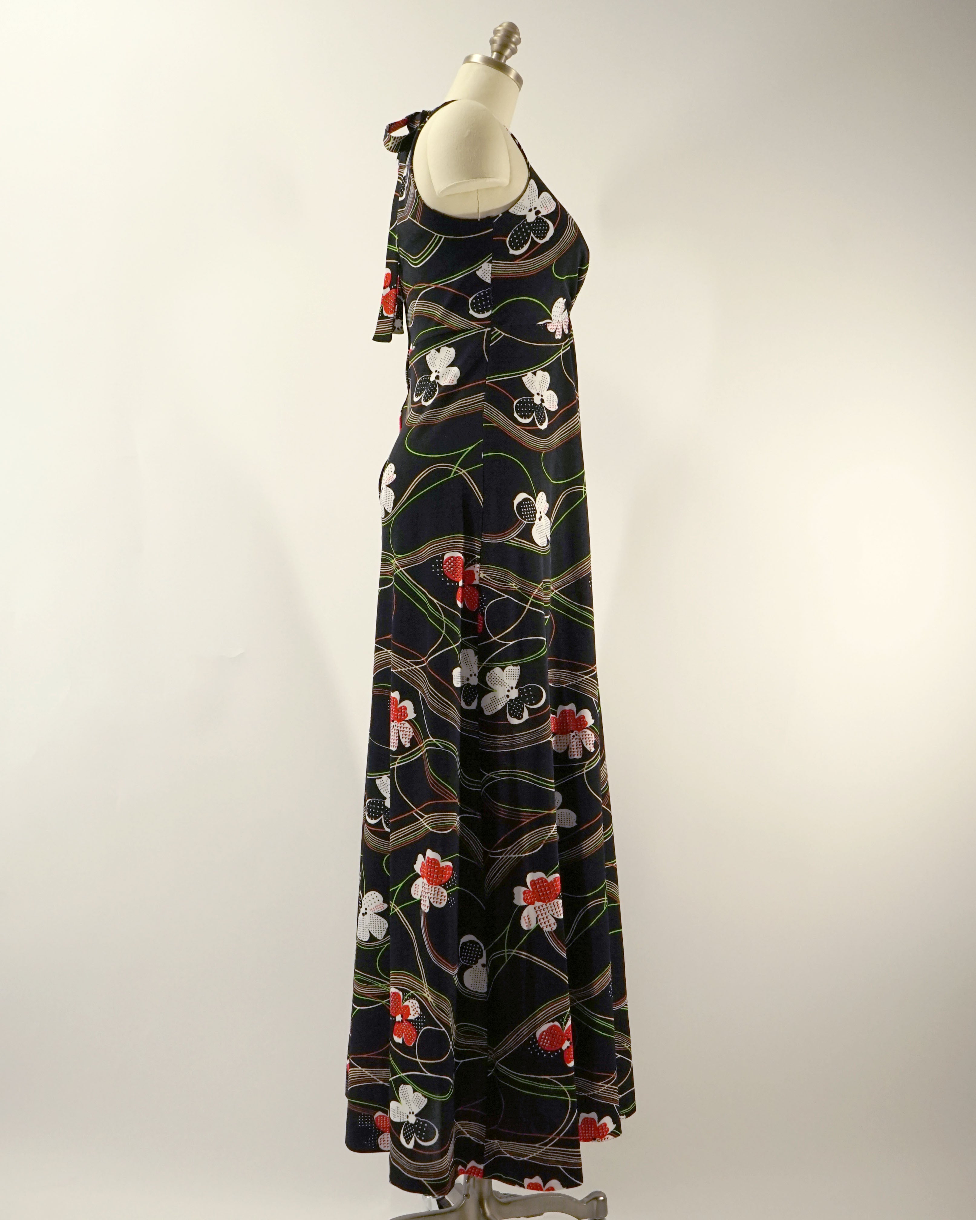 1970s Psychedelic Halter Maxi Dress