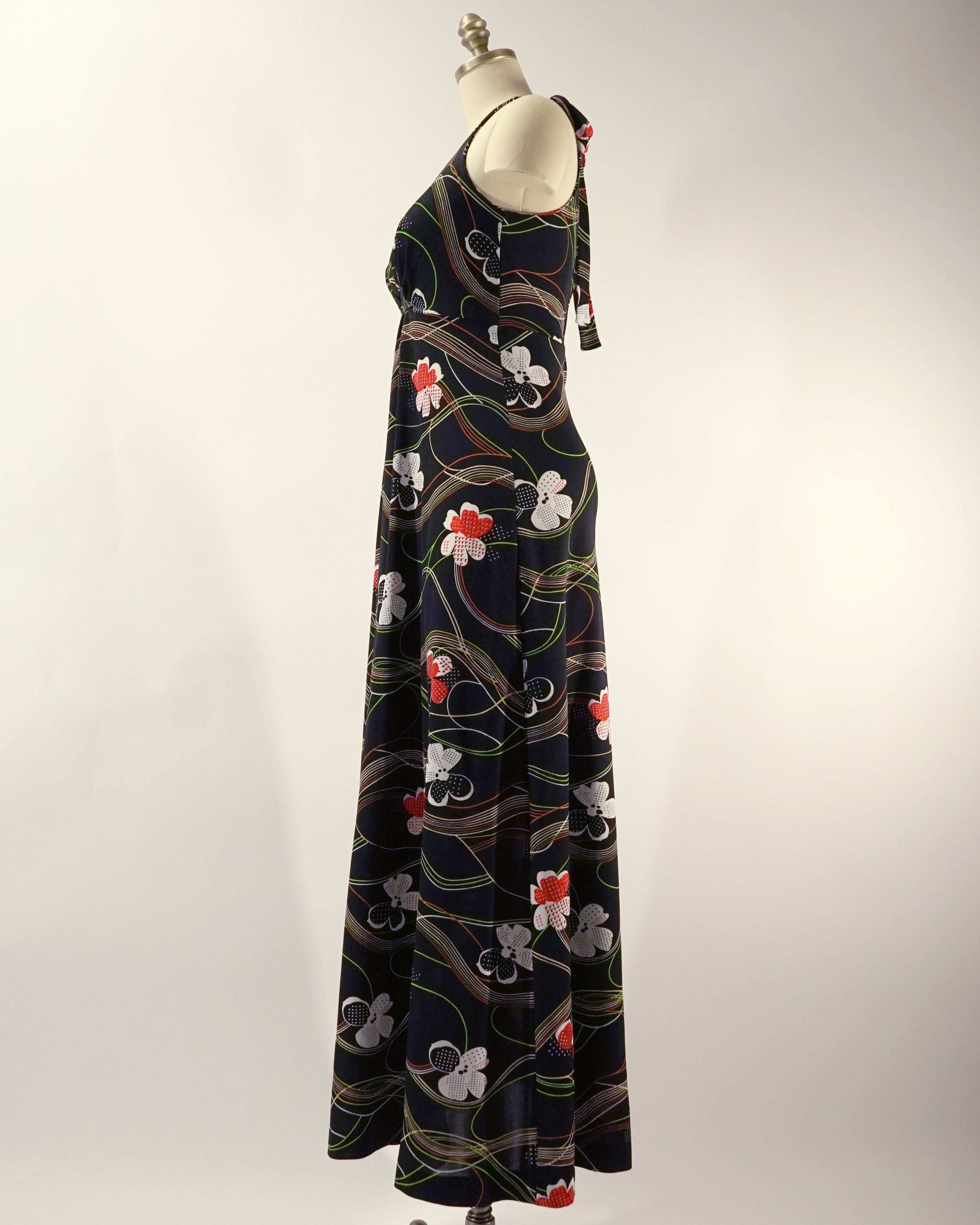 1970s Psychedelic Halter Maxi Dress