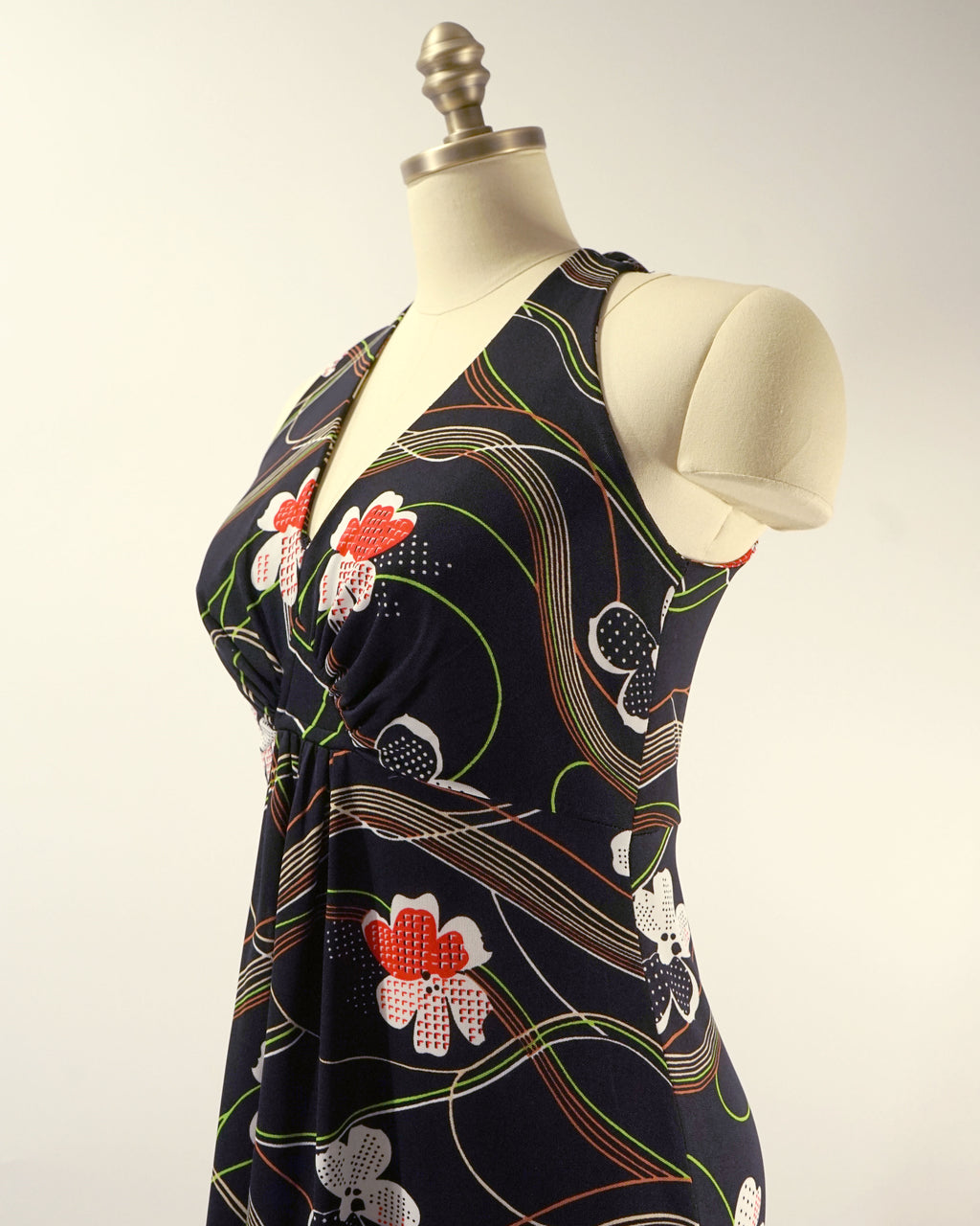 1970s Psychedelic Halter Maxi Dress