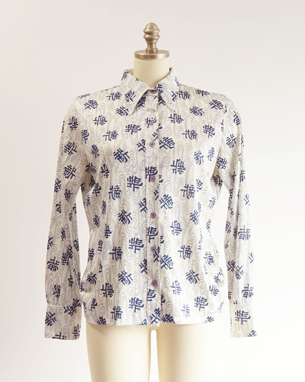 70s Faux Chinese Symbols Blouse