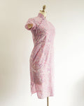 60s Maximalist Sheer Pink Novelty Print Silk Cheongsam