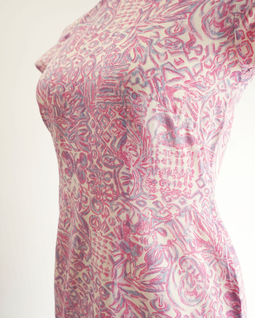 60s Maximalist Sheer Pink Novelty Print Silk Cheongsam
