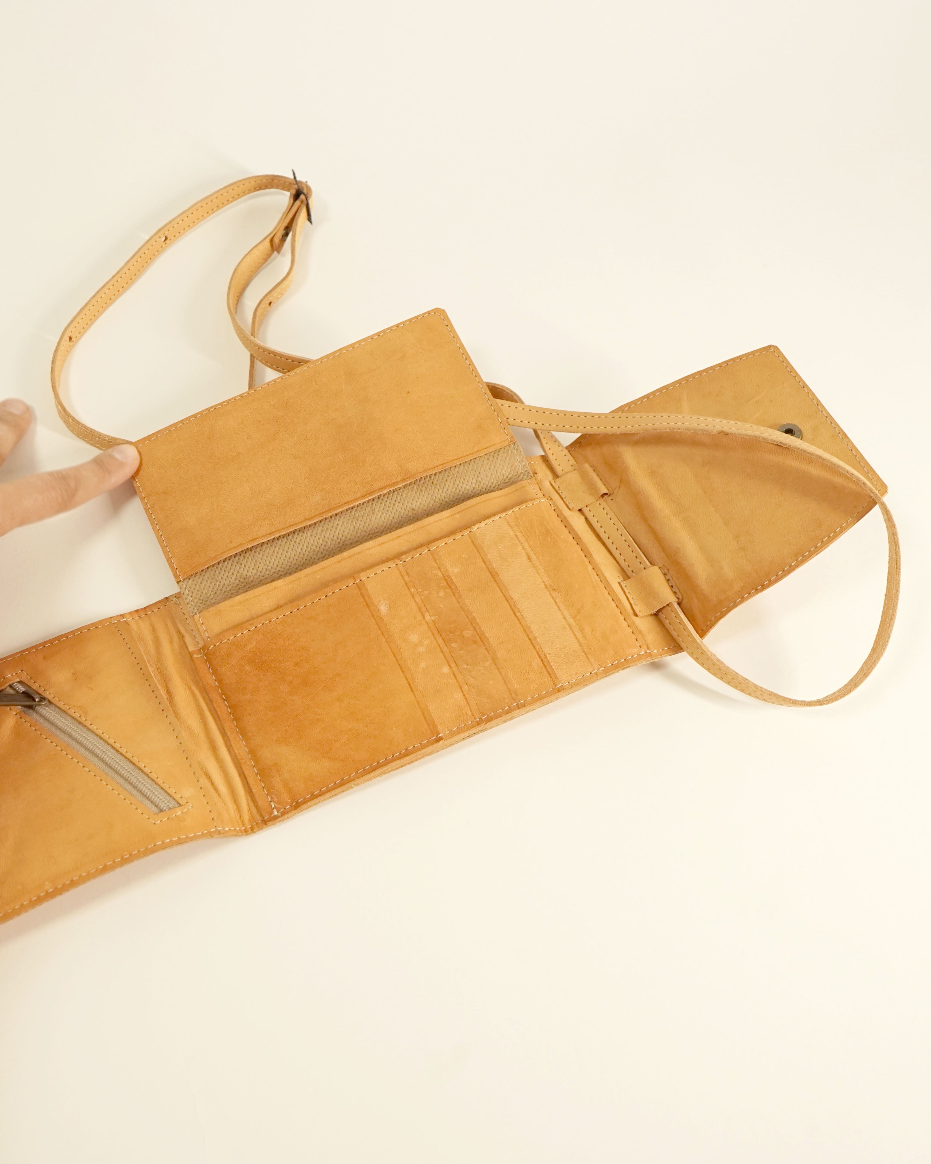 90s Leather Camel Color Wallet Mini Bag w Removable Straps