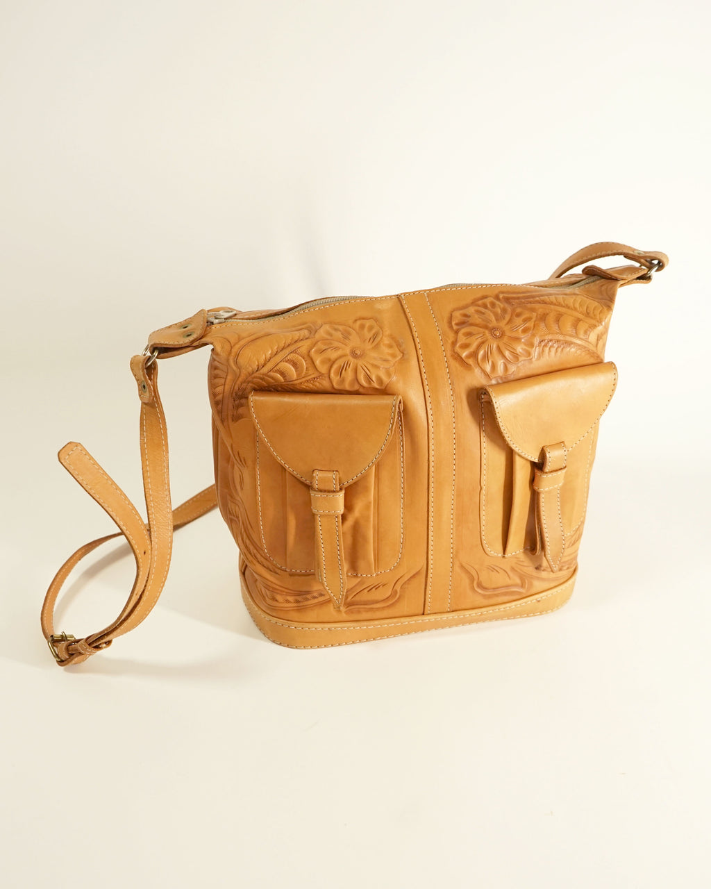 1990s Etched Leather Shoulder Bag