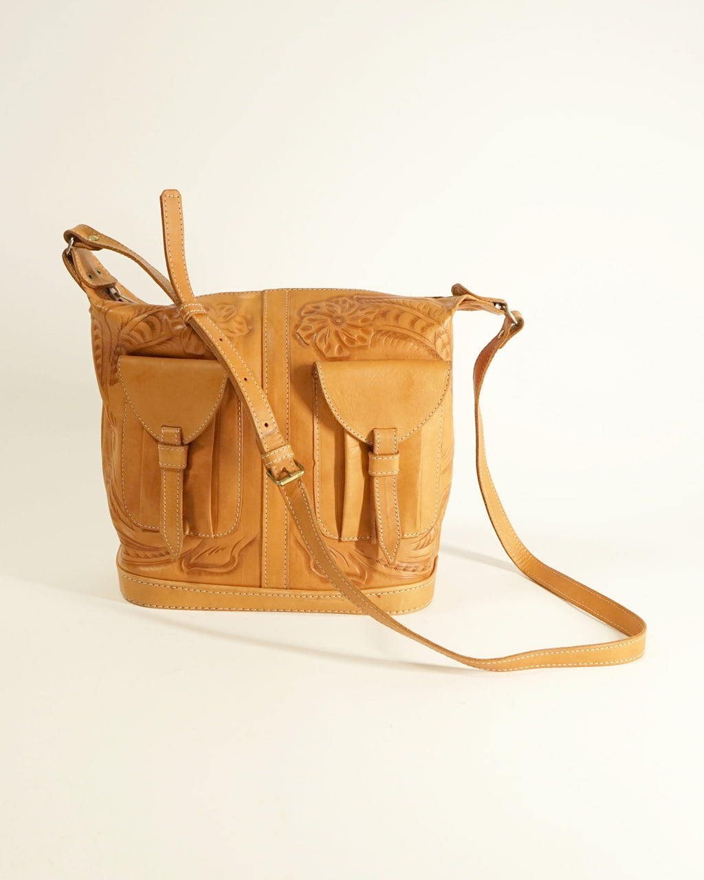 1990s Etched Leather Shoulder Bag