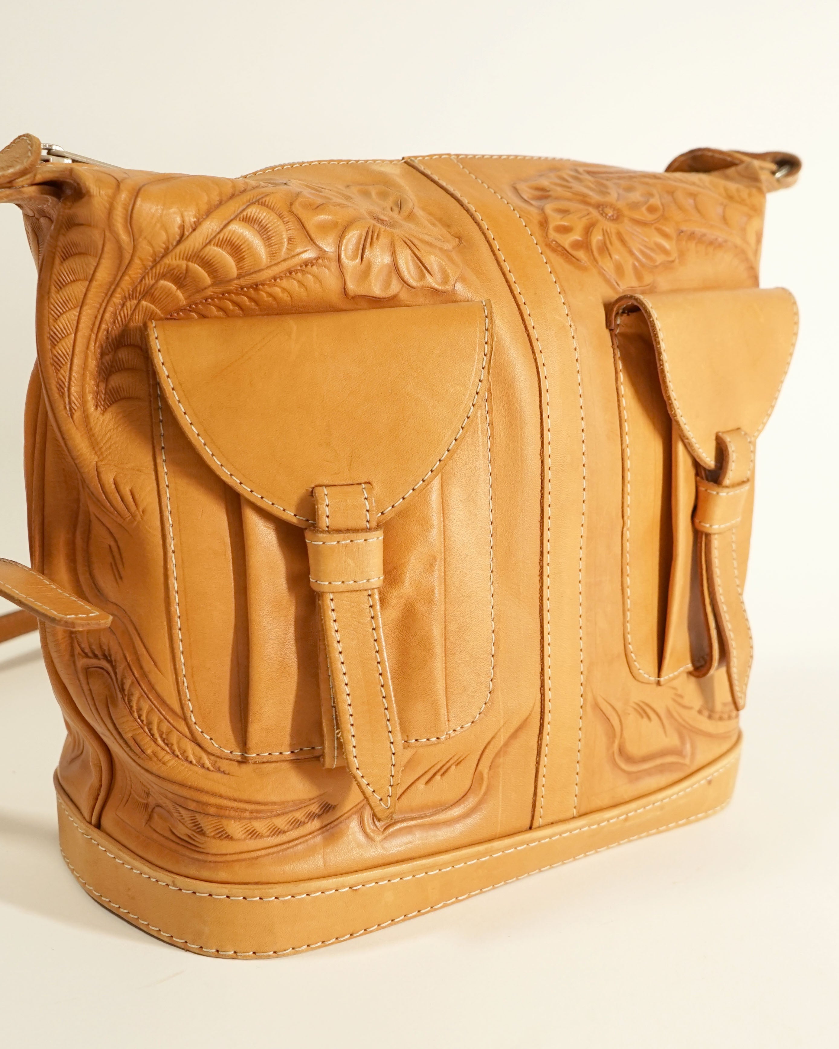 1990s Etched Leather Shoulder Bag