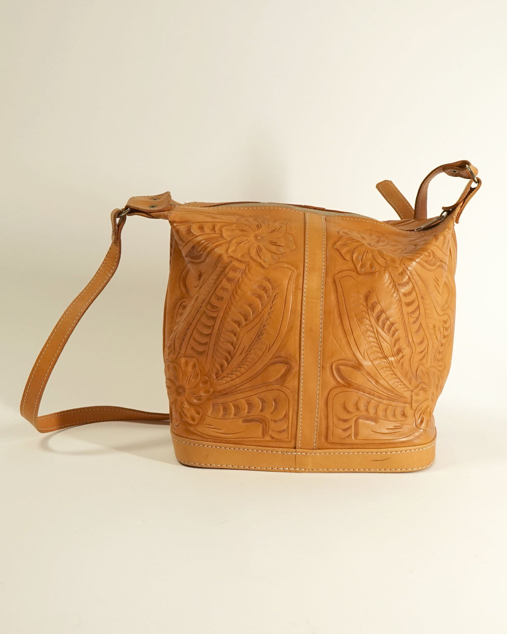1990s Etched Leather Shoulder Bag