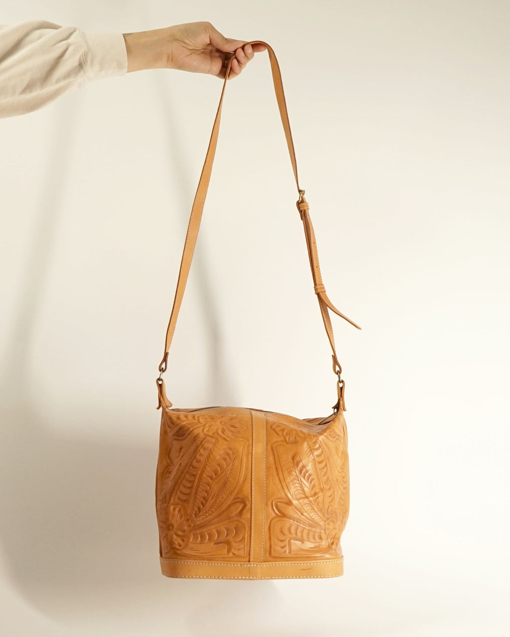 1990s Etched Leather Shoulder Bag