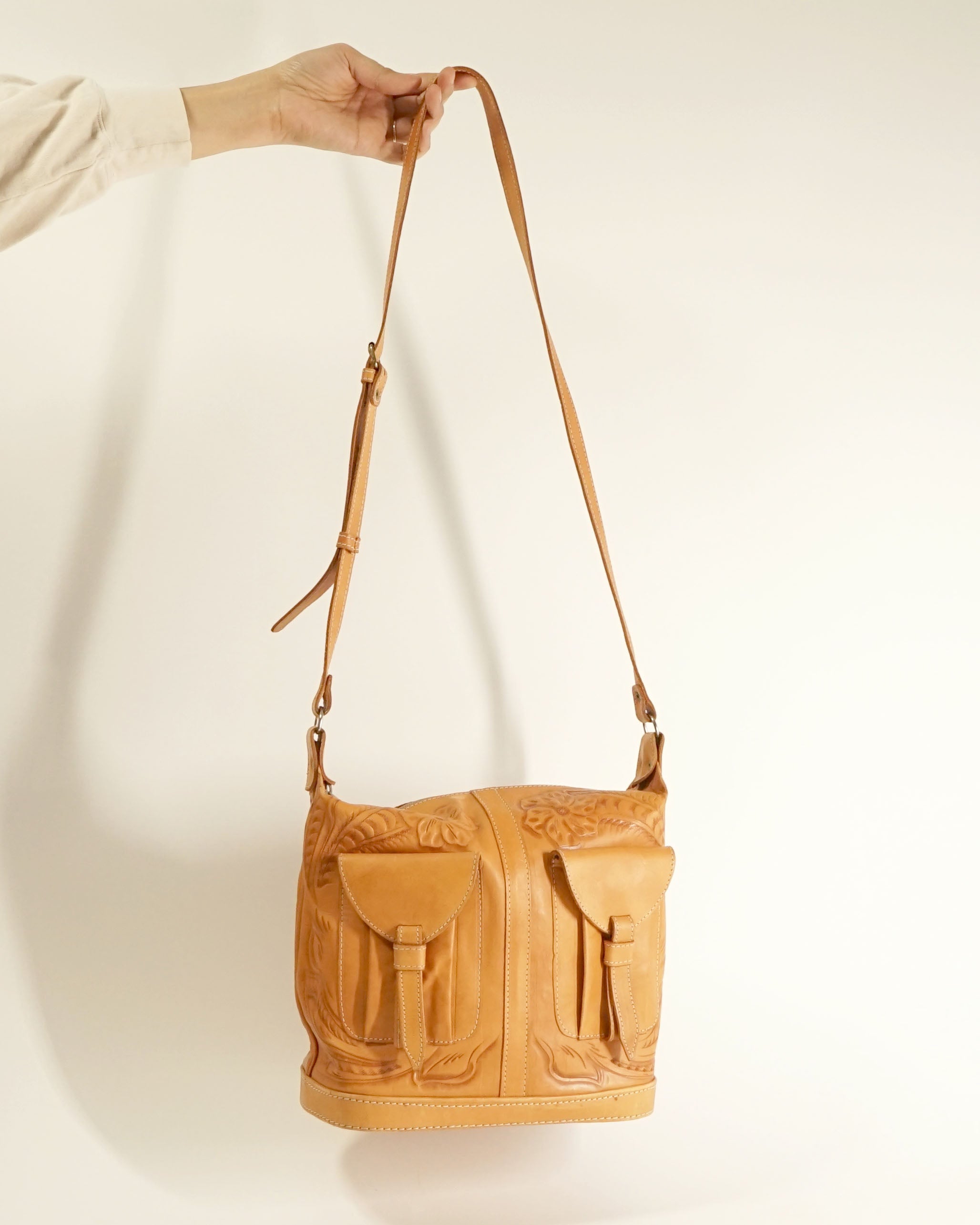 1990s Etched Leather Shoulder Bag