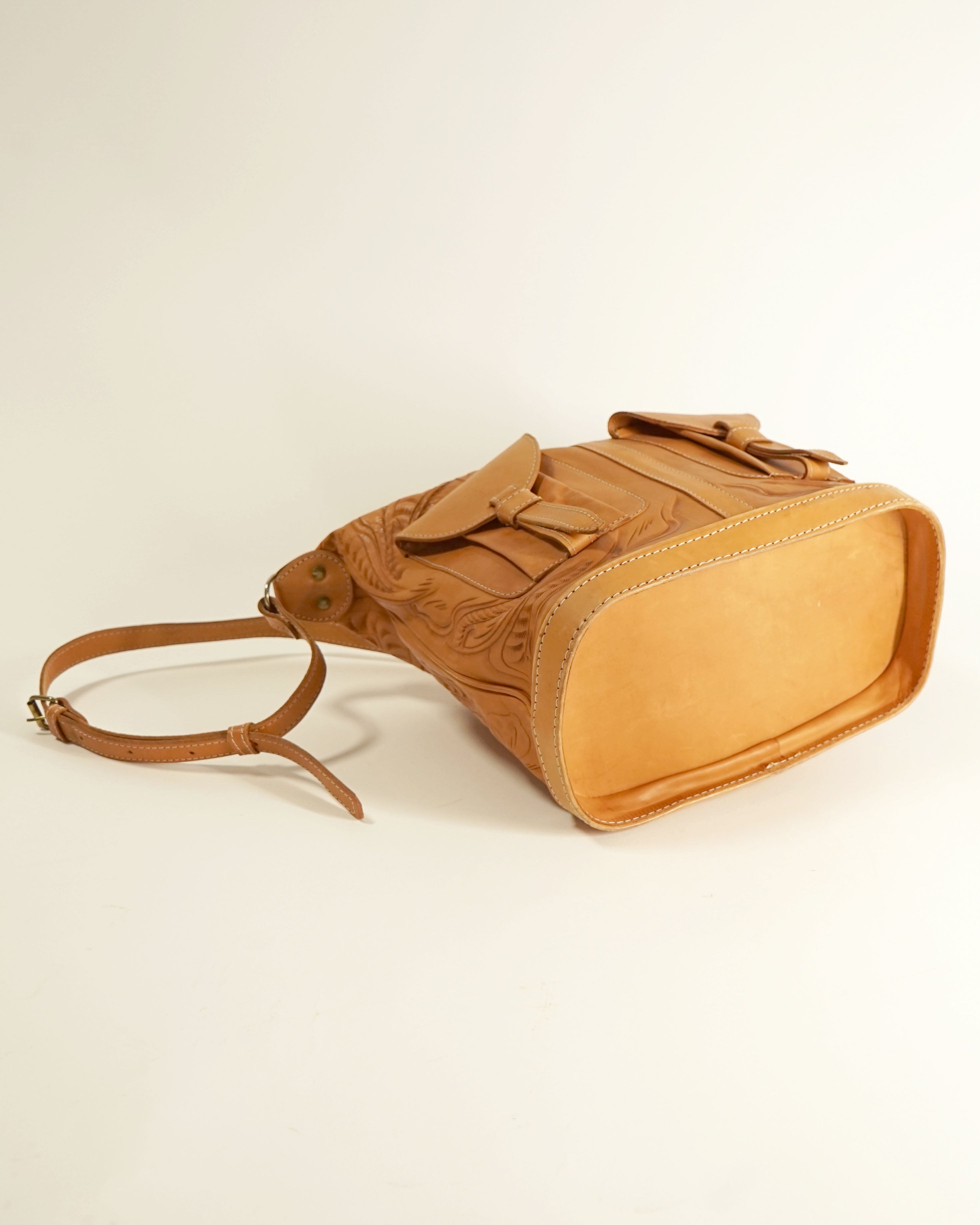 1990s Etched Leather Shoulder Bag