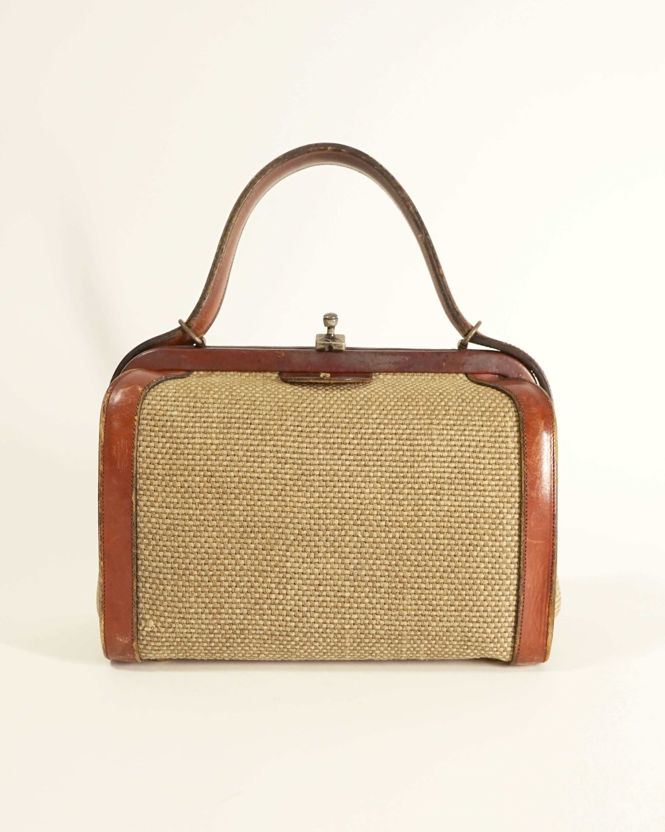 70s Etienne Aigner Jute & Leather Trim Handbag