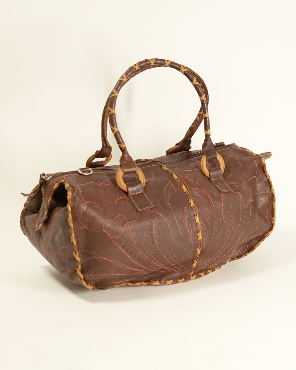 1990s Etched Leather Duffel Bag