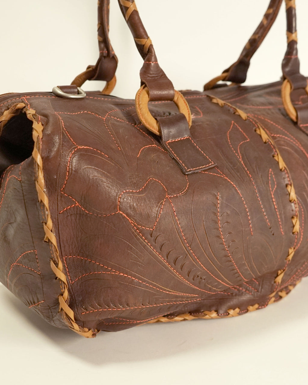 1990s Etched Leather Duffel Bag