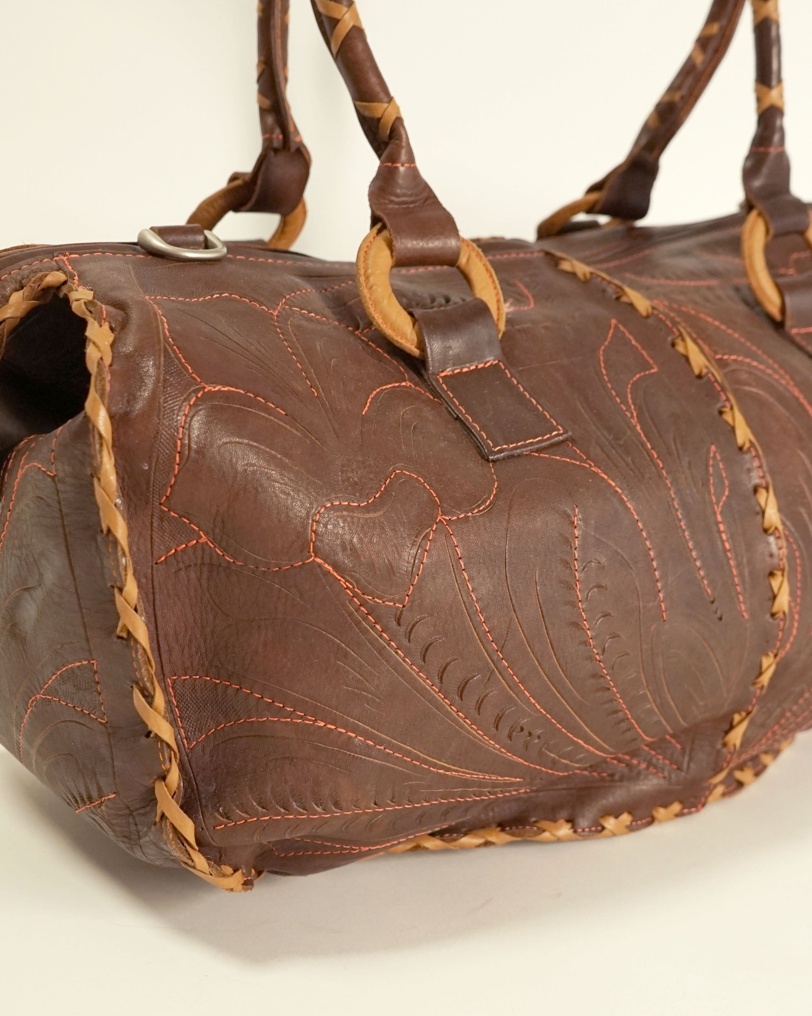 1990s Etched Leather Duffel Bag