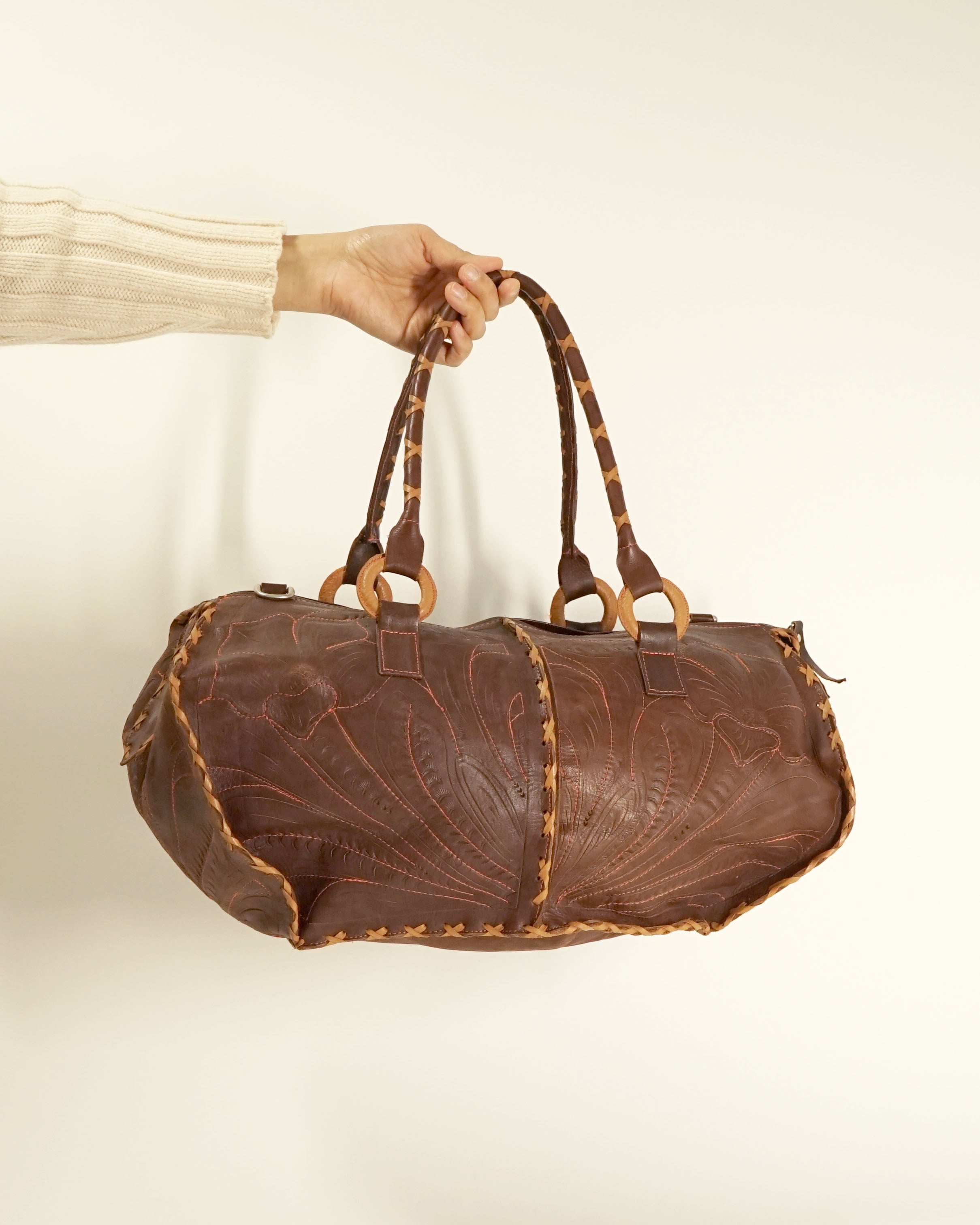 1990s Etched Leather Duffel Bag