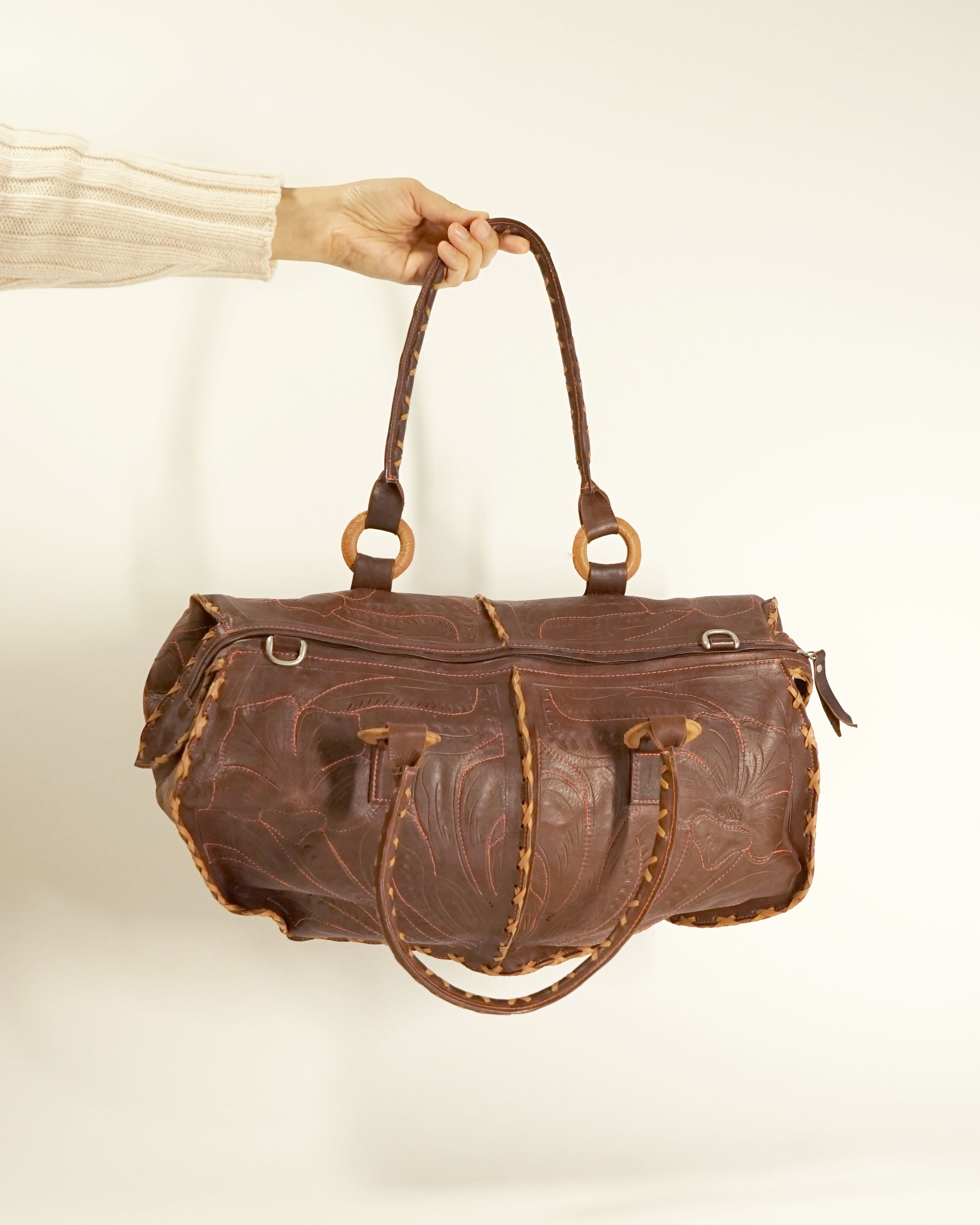 1990s Etched Leather Duffel Bag