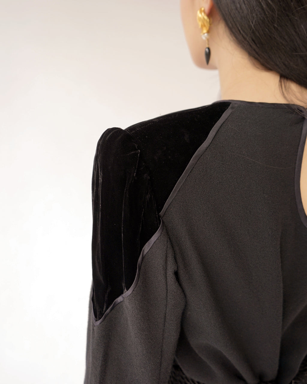 80s Valentino Miss V Black Velvet & Wool Wedge Cocktail Dress