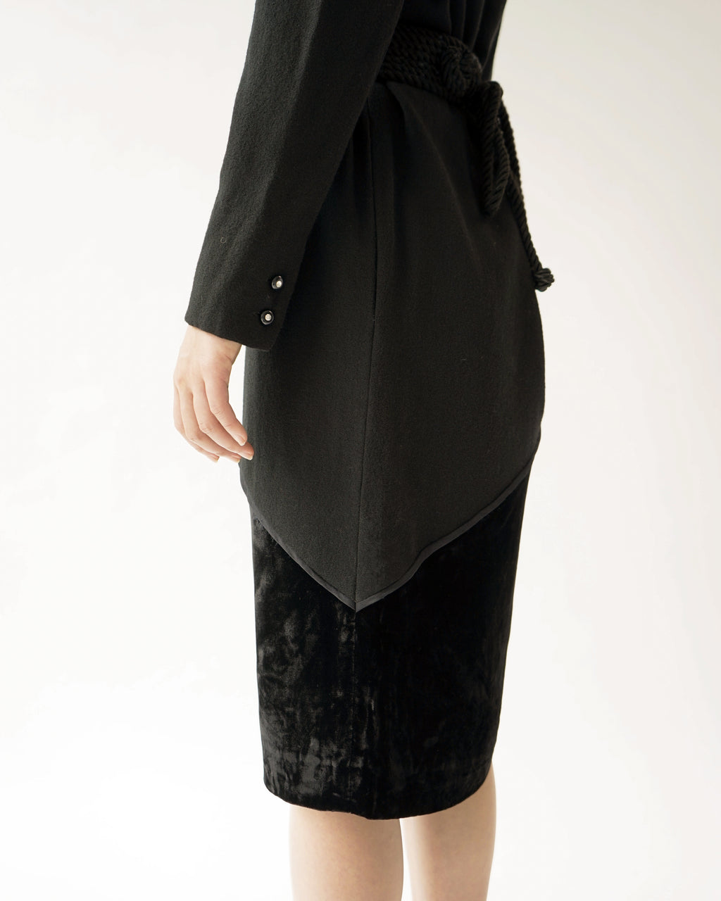 80s Valentino Miss V Black Velvet & Wool Wedge Cocktail Dress