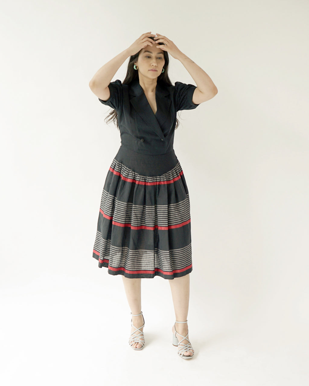 80s Balenciaga Paris Navy Linen Cotton Dress