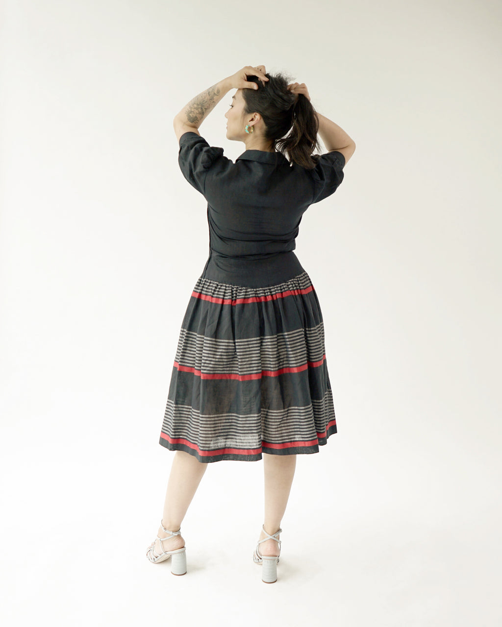 80s Balenciaga Paris Navy Linen Cotton Dress