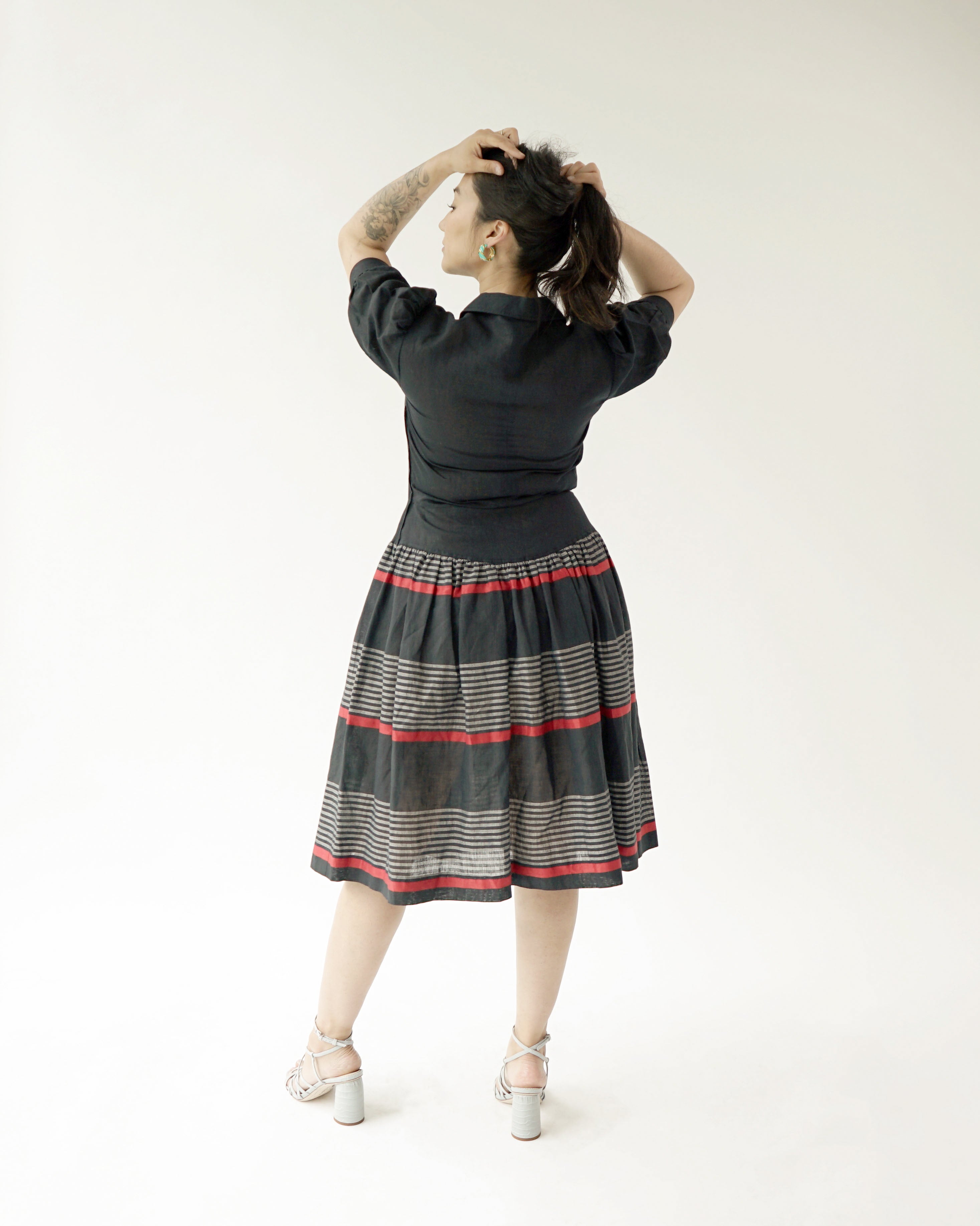 80s Balenciaga Paris Navy Linen Cotton Dress