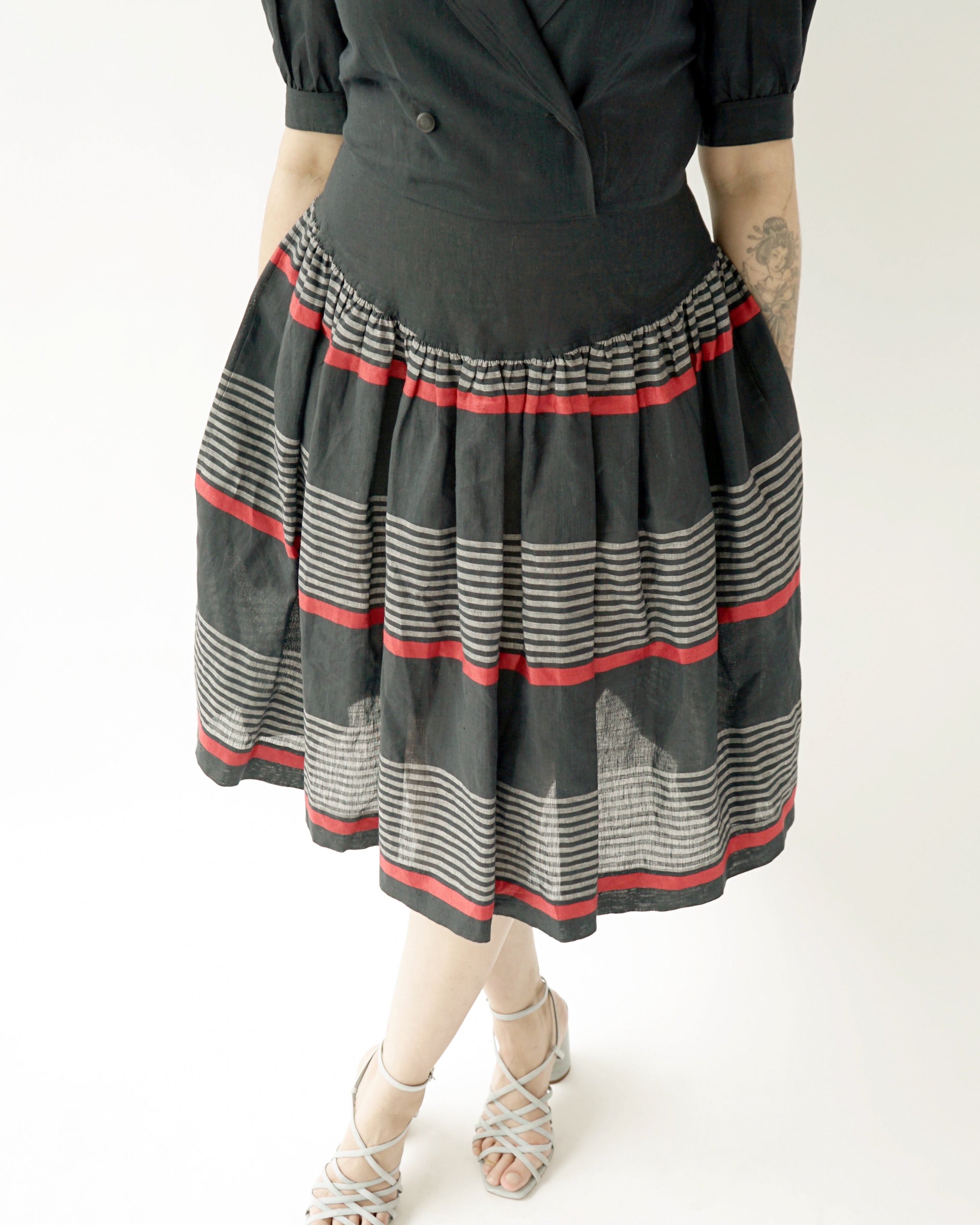 80s Balenciaga Paris Navy Linen Cotton Dress