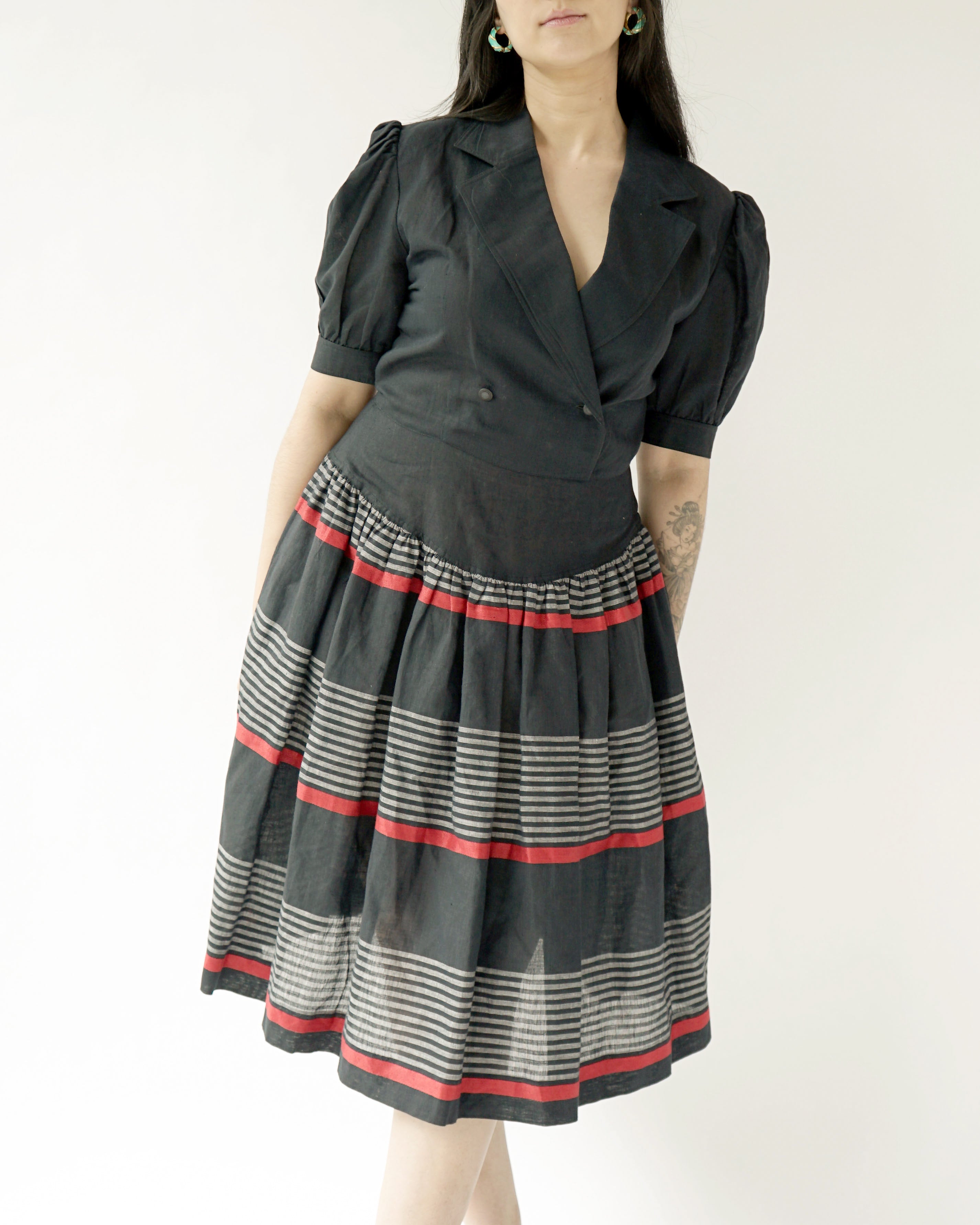 80s Balenciaga Paris Navy Linen Cotton Dress