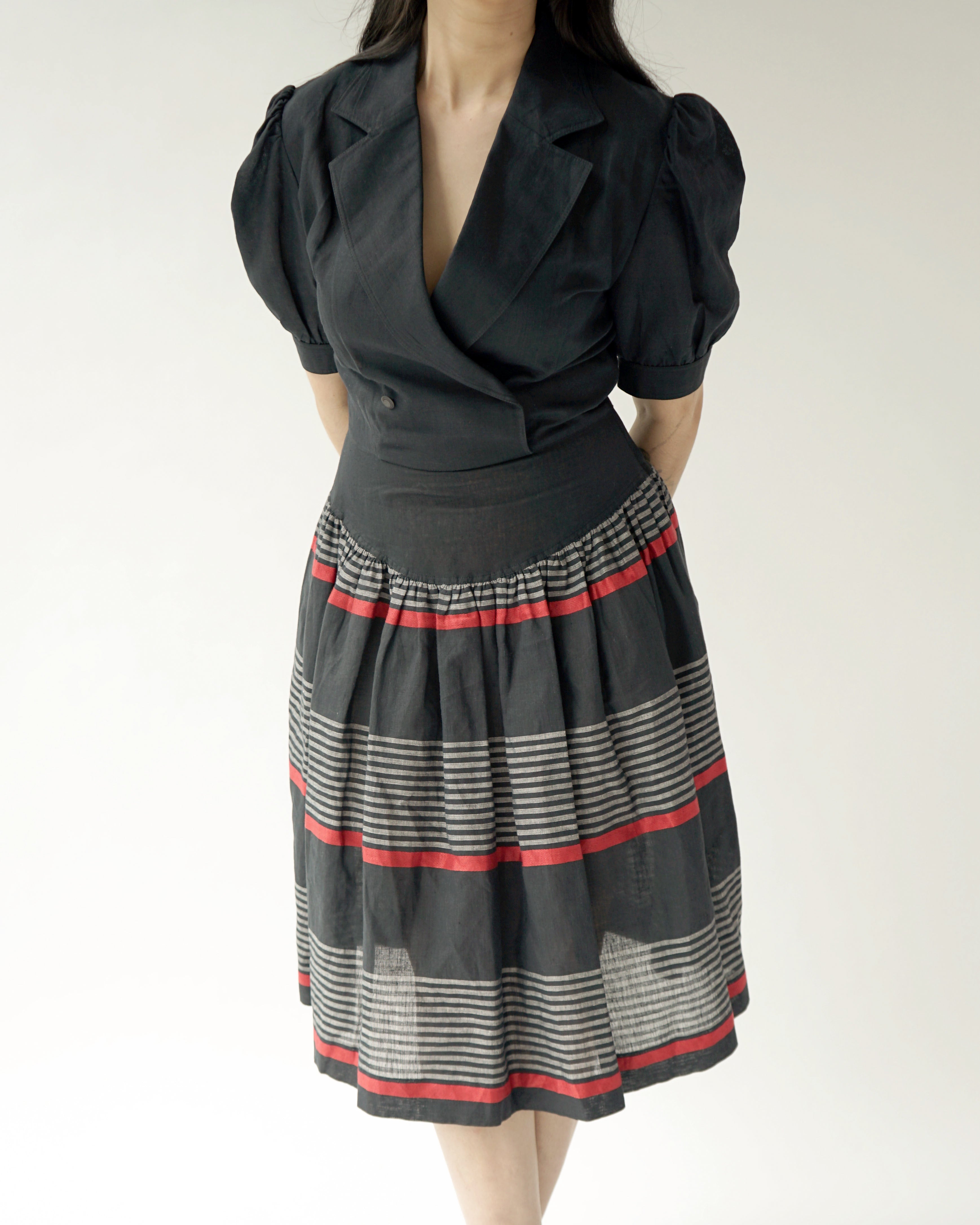 80s Balenciaga Paris Navy Linen Cotton Dress