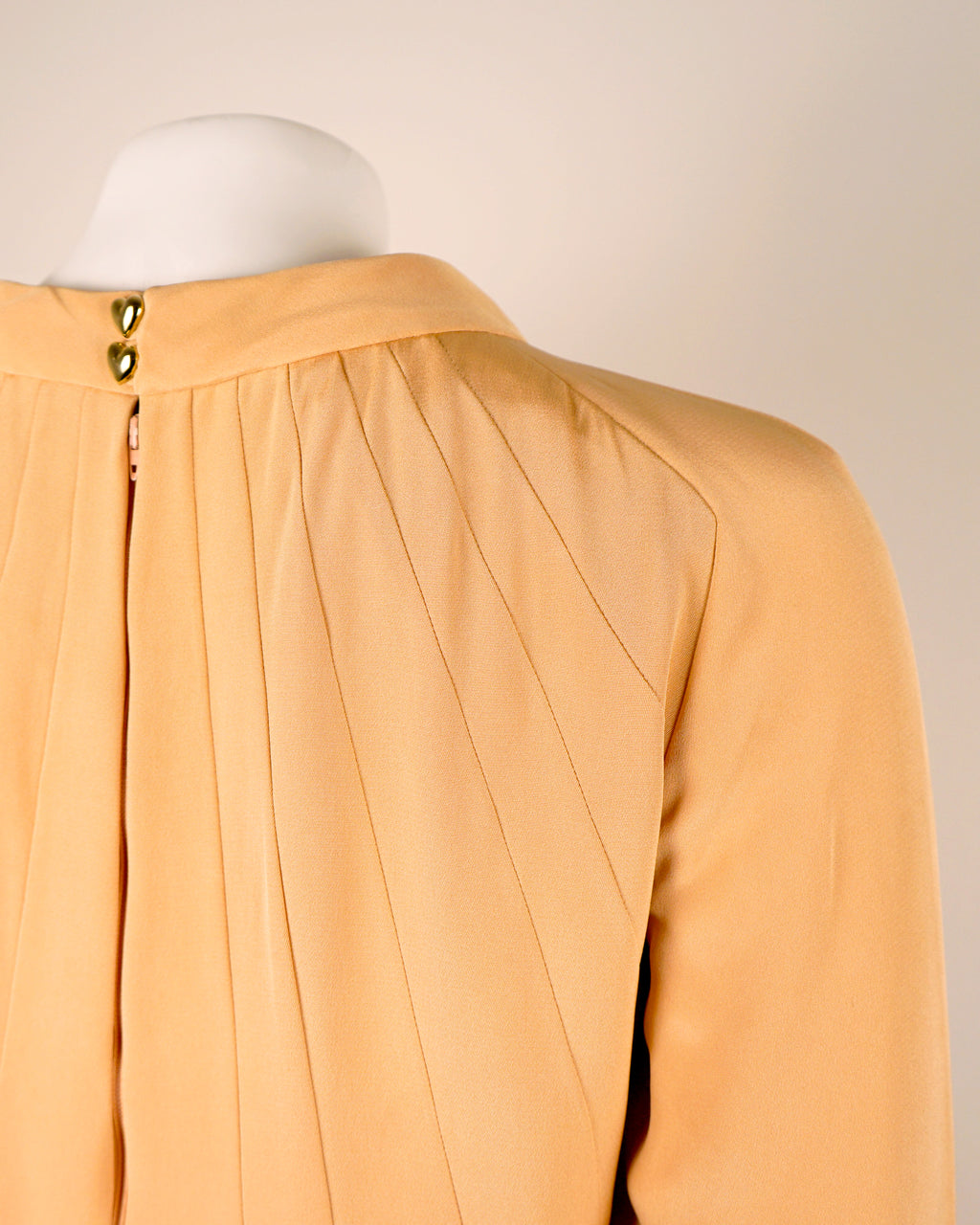 60s Donald Brooks Silk Peach Sunshine Rays Dress w Gold Heart Buttons
