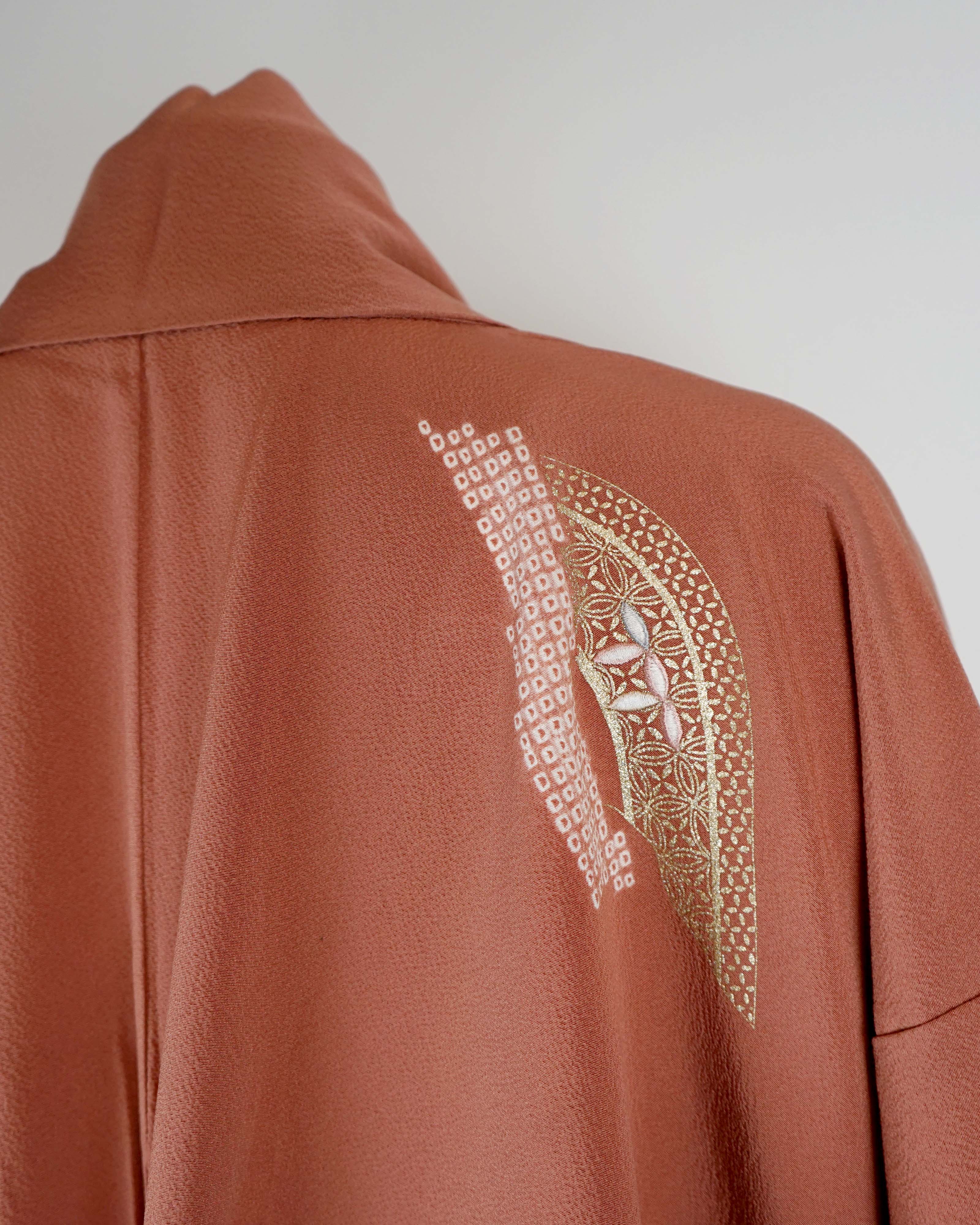 1960s tsukesage kimono with gold thread and embroidery 