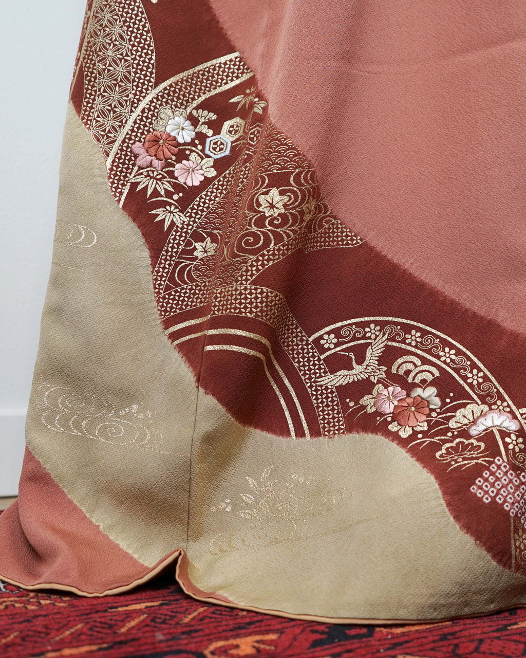 1960s tsukesage kimono with gold thread and embroidery 