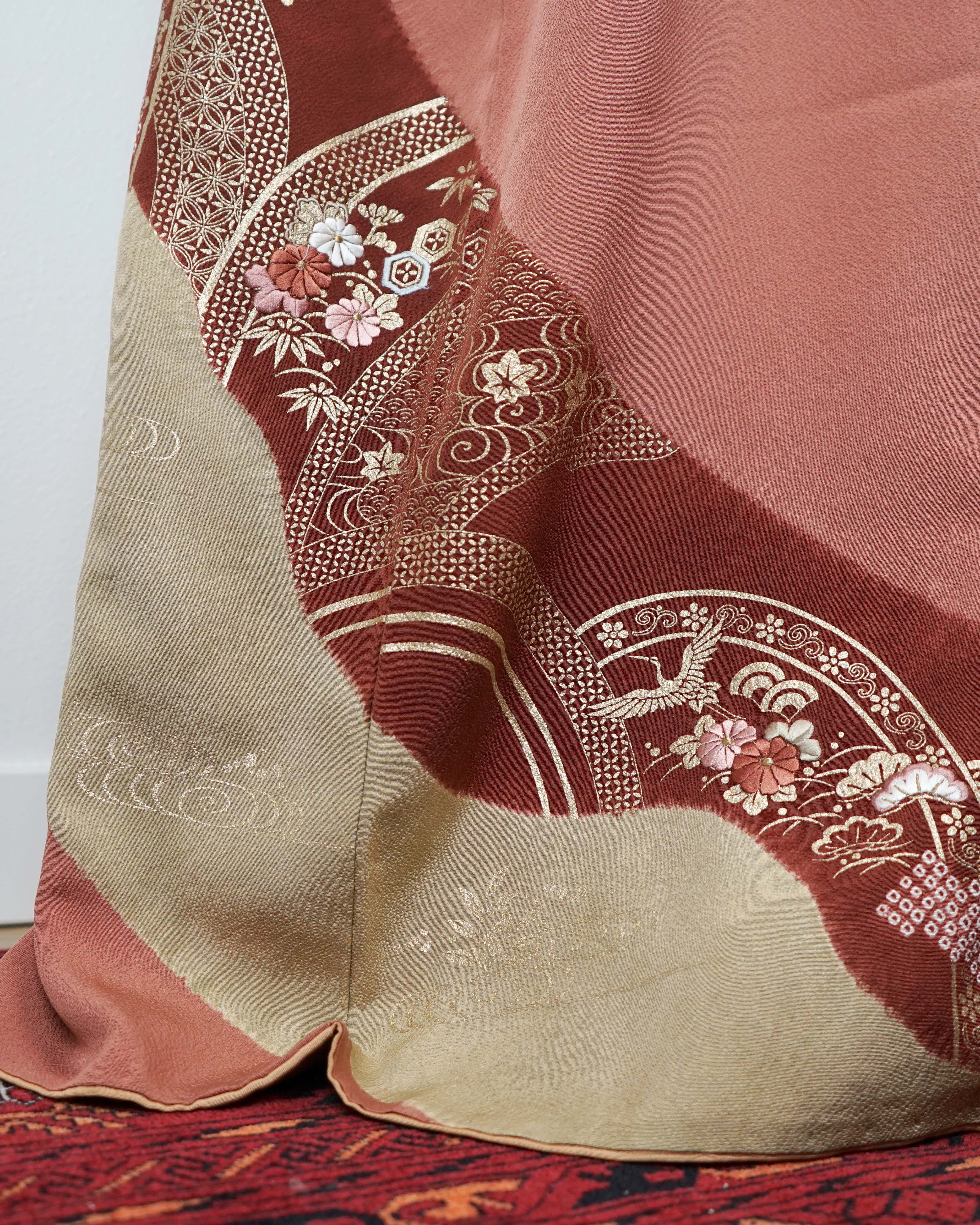 1960s tsukesage kimono with gold thread and embroidery 