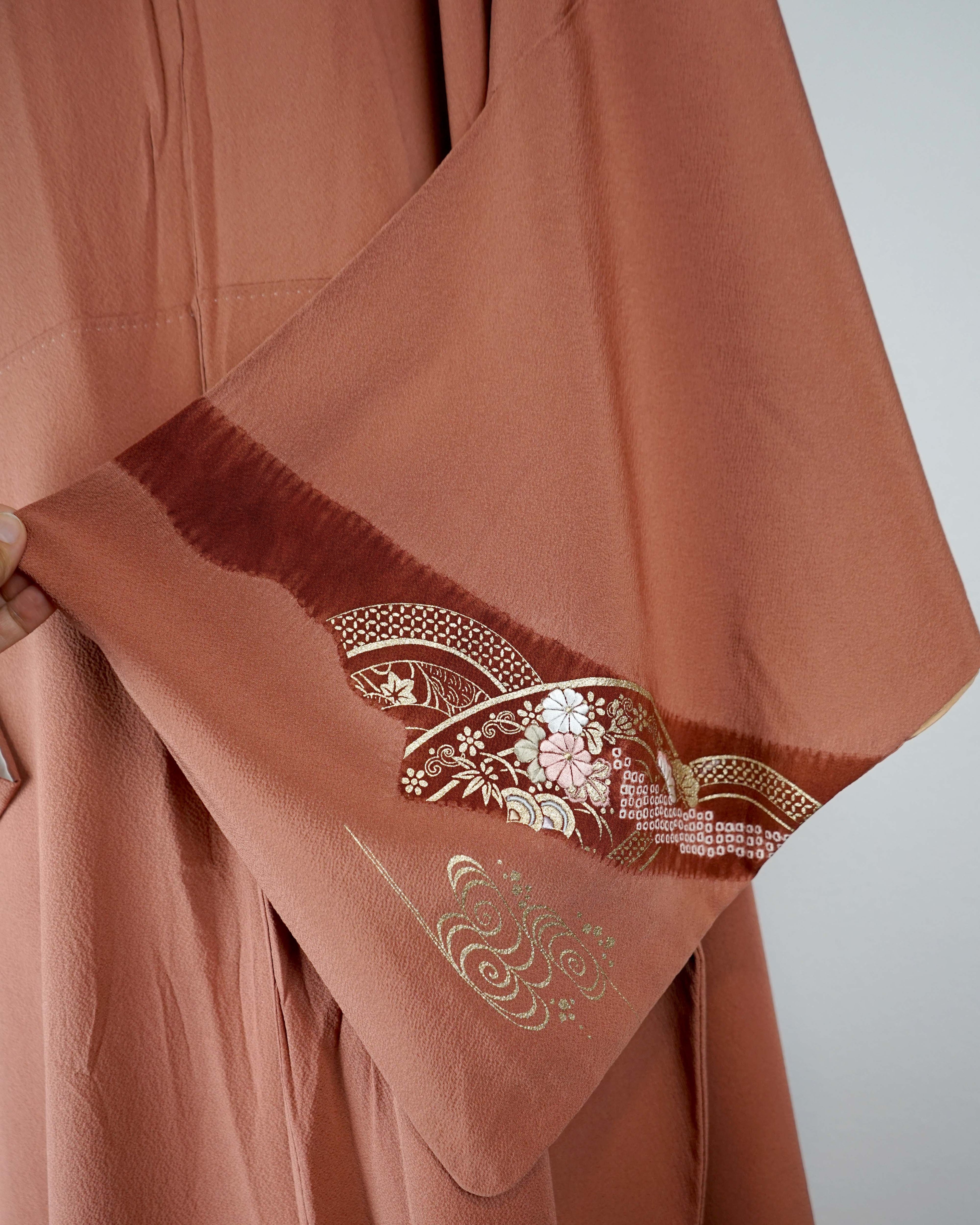 1960s tsukesage kimono with gold thread and embroidery 