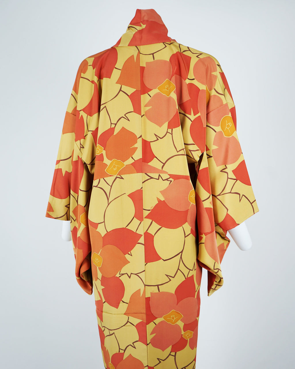 1970s Susohiki Kimono in Sunbaked Orange Marigold Leaves