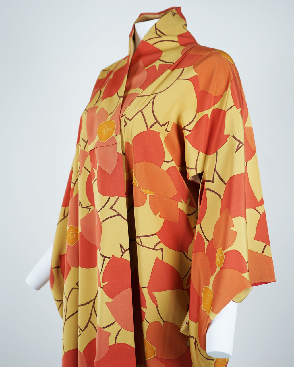1970s Susohiki Kimono in Sunbaked Orange Marigold Leaves