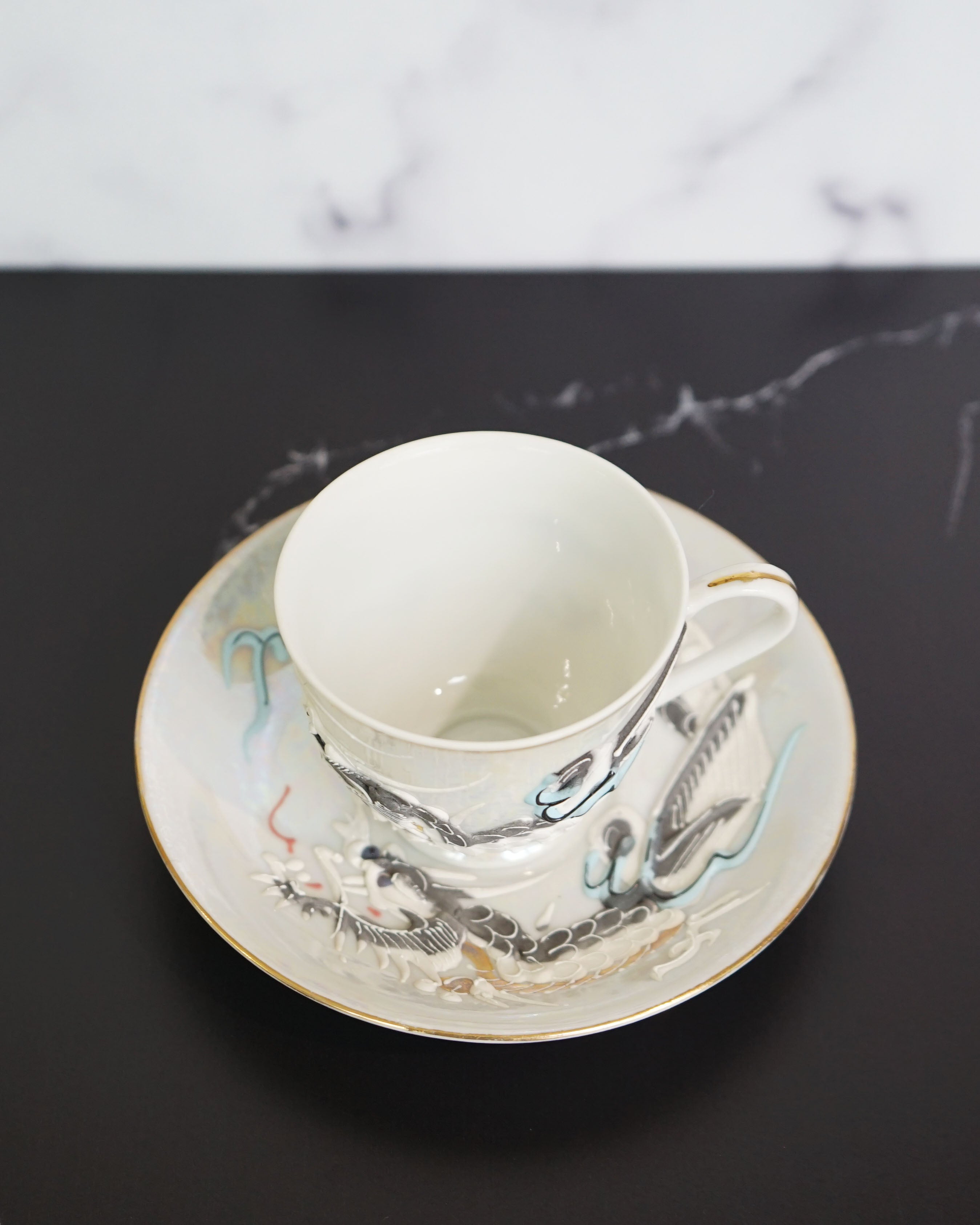 1950s Moriage Dragonware Demitasse Lithophane Tea Set