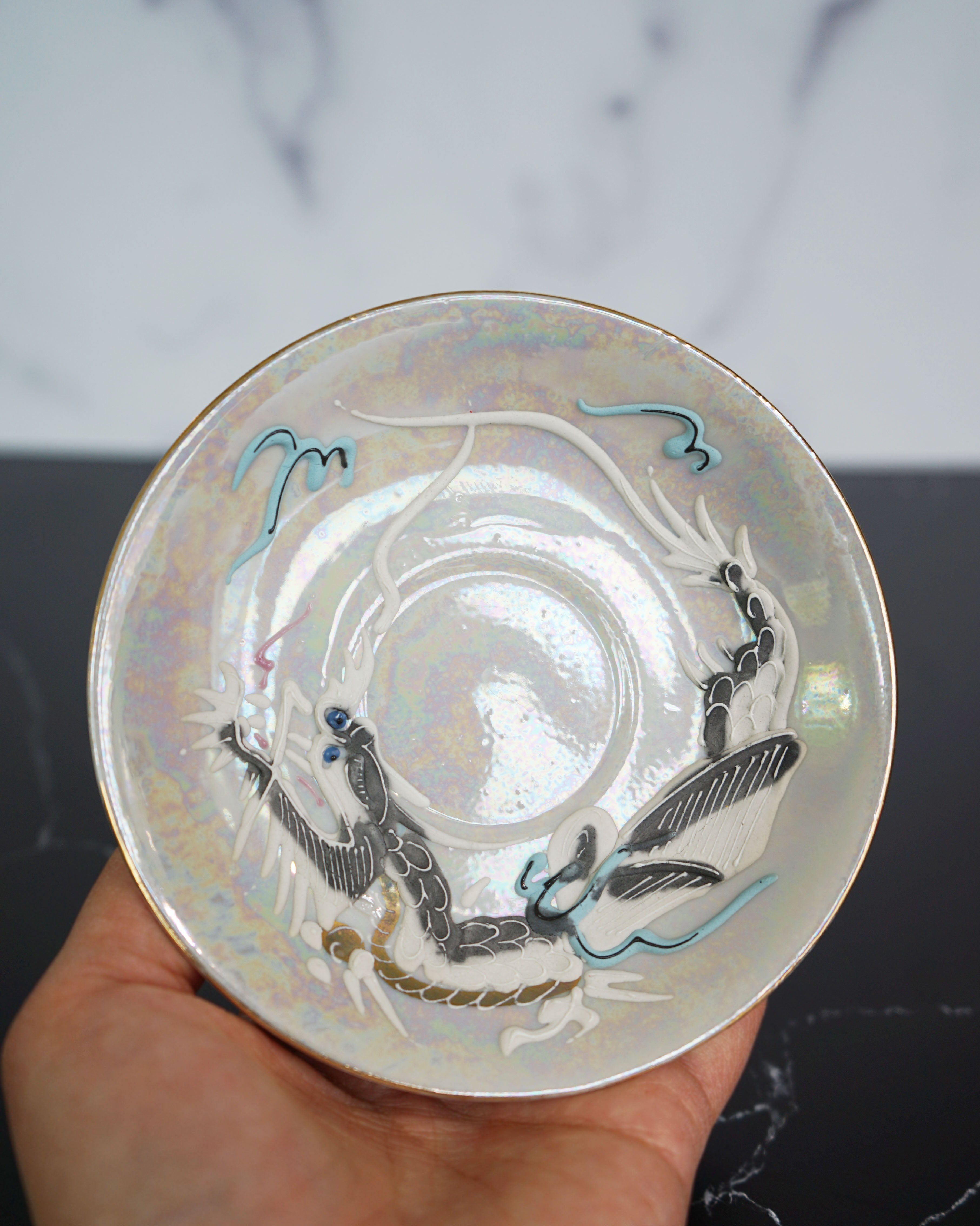 1950s Moriage Dragonware Demitasse Lithophane Tea Set