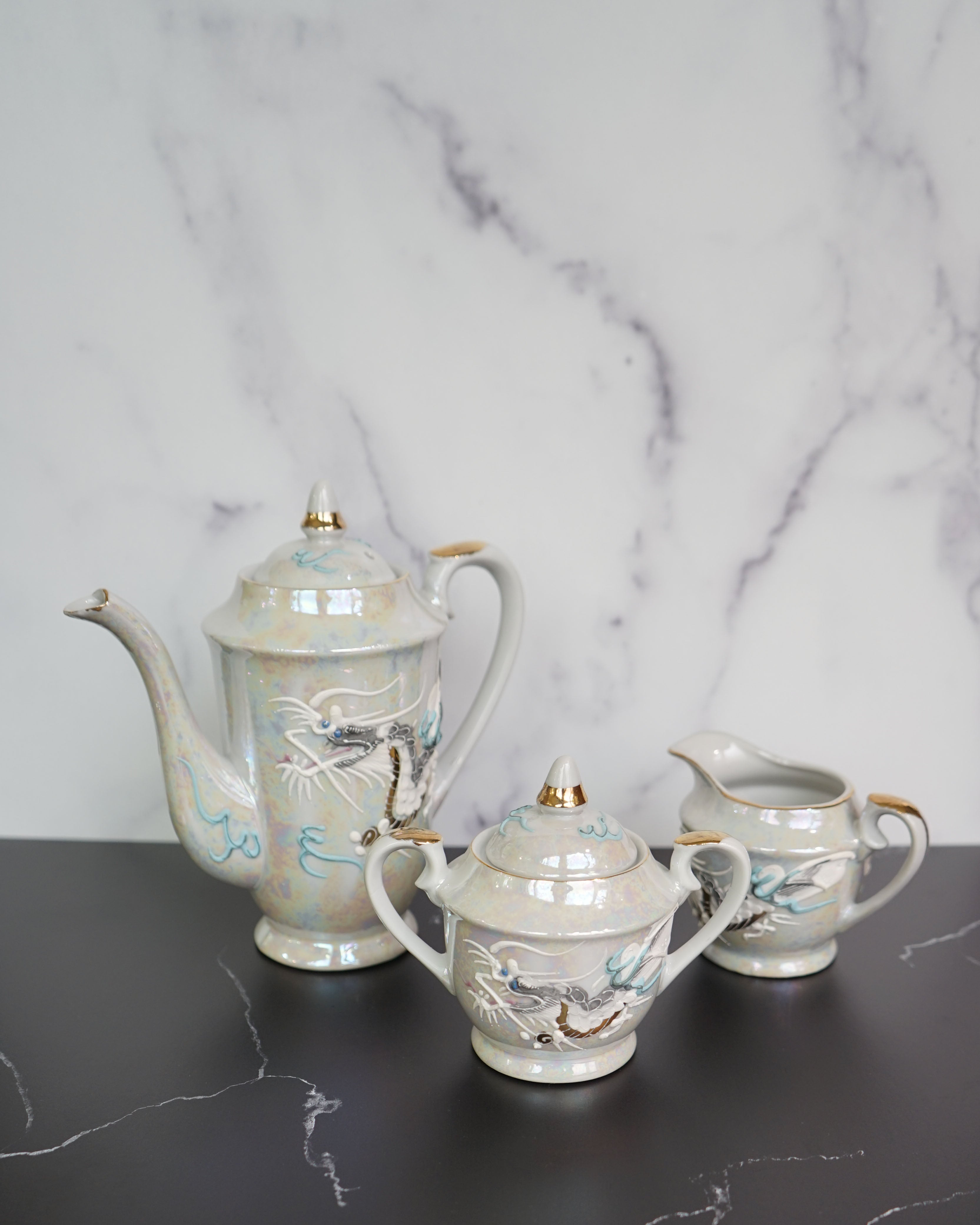 1950s Moriage Dragonware Demitasse Lithophane Tea Set