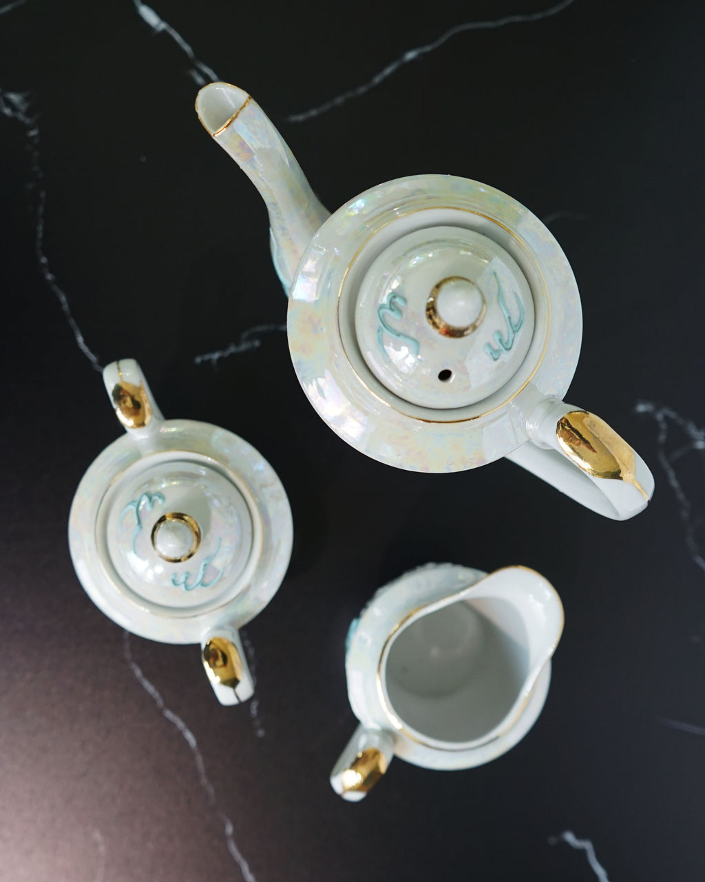 1950s Moriage Dragonware Demitasse Lithophane Tea Set