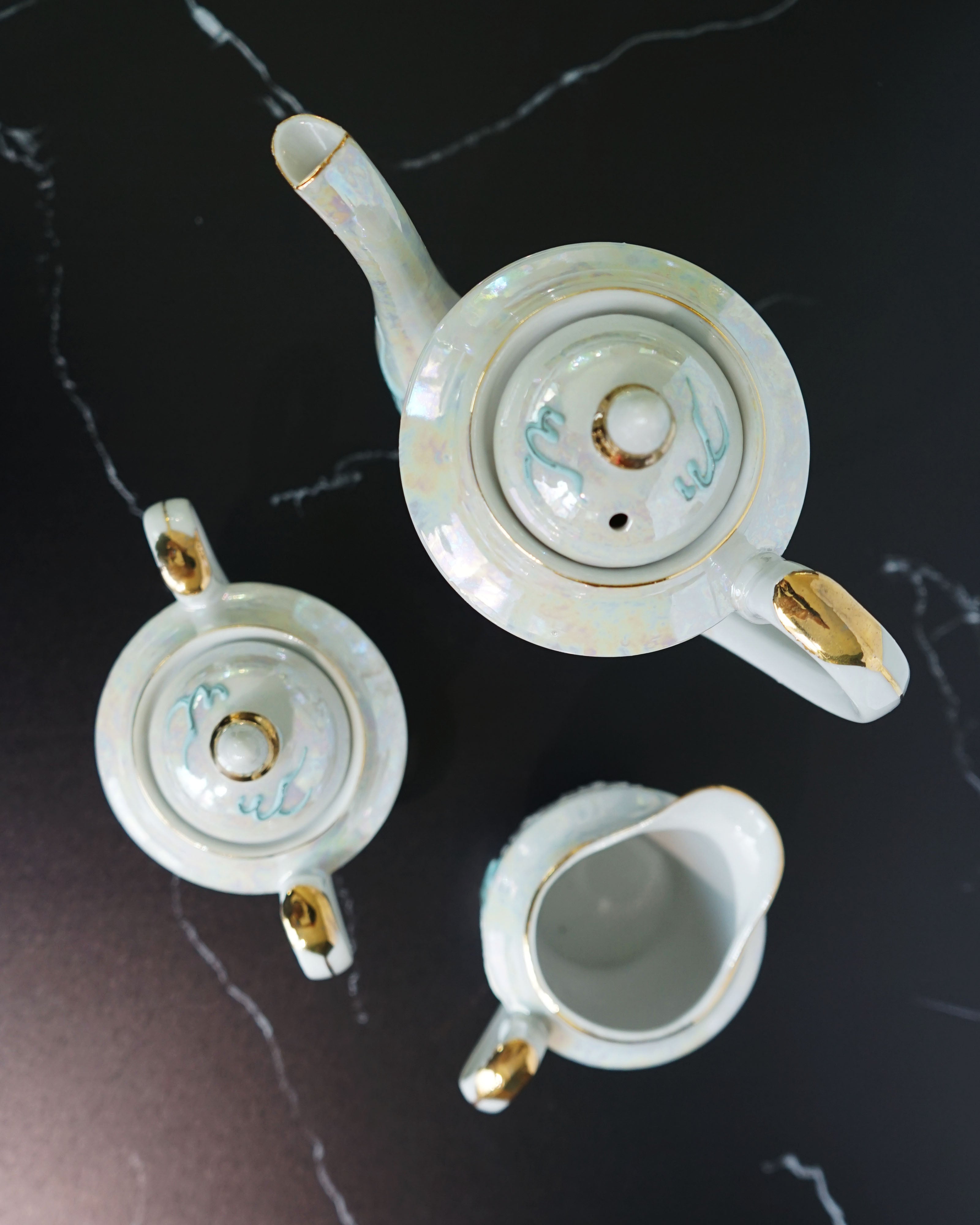 1950s Moriage Dragonware Demitasse Lithophane Tea Set