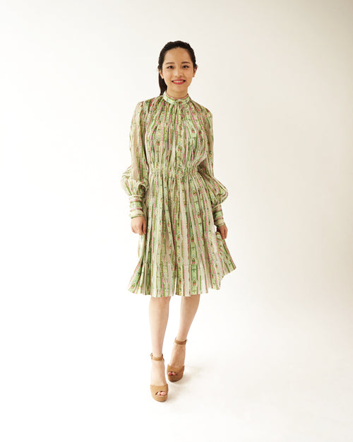 1970s Romantic Pleated Chiffon & Satin Dress