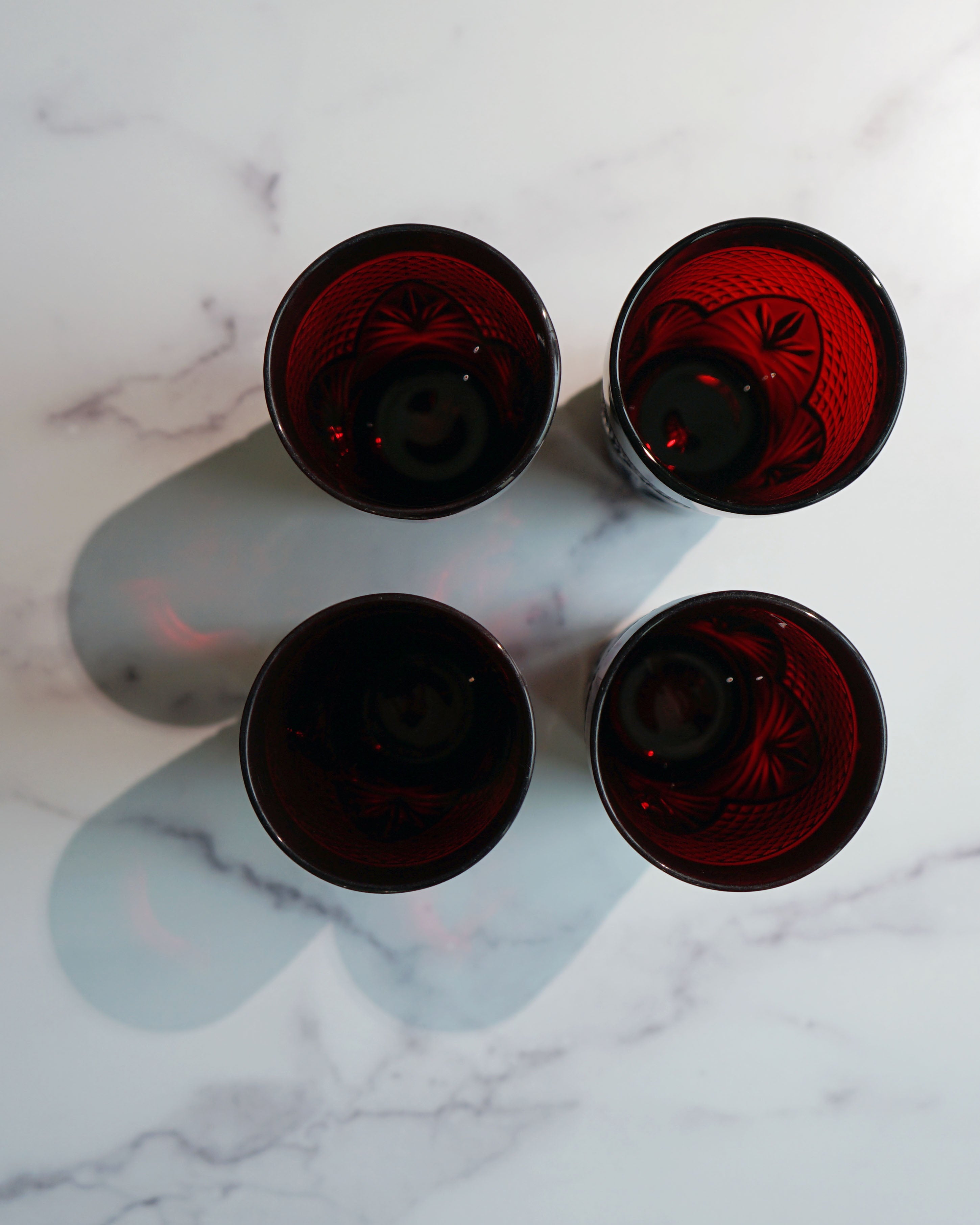2000s J.G. Durand & Cristal D'Arques Ruby Red Tumblers - Set of Four