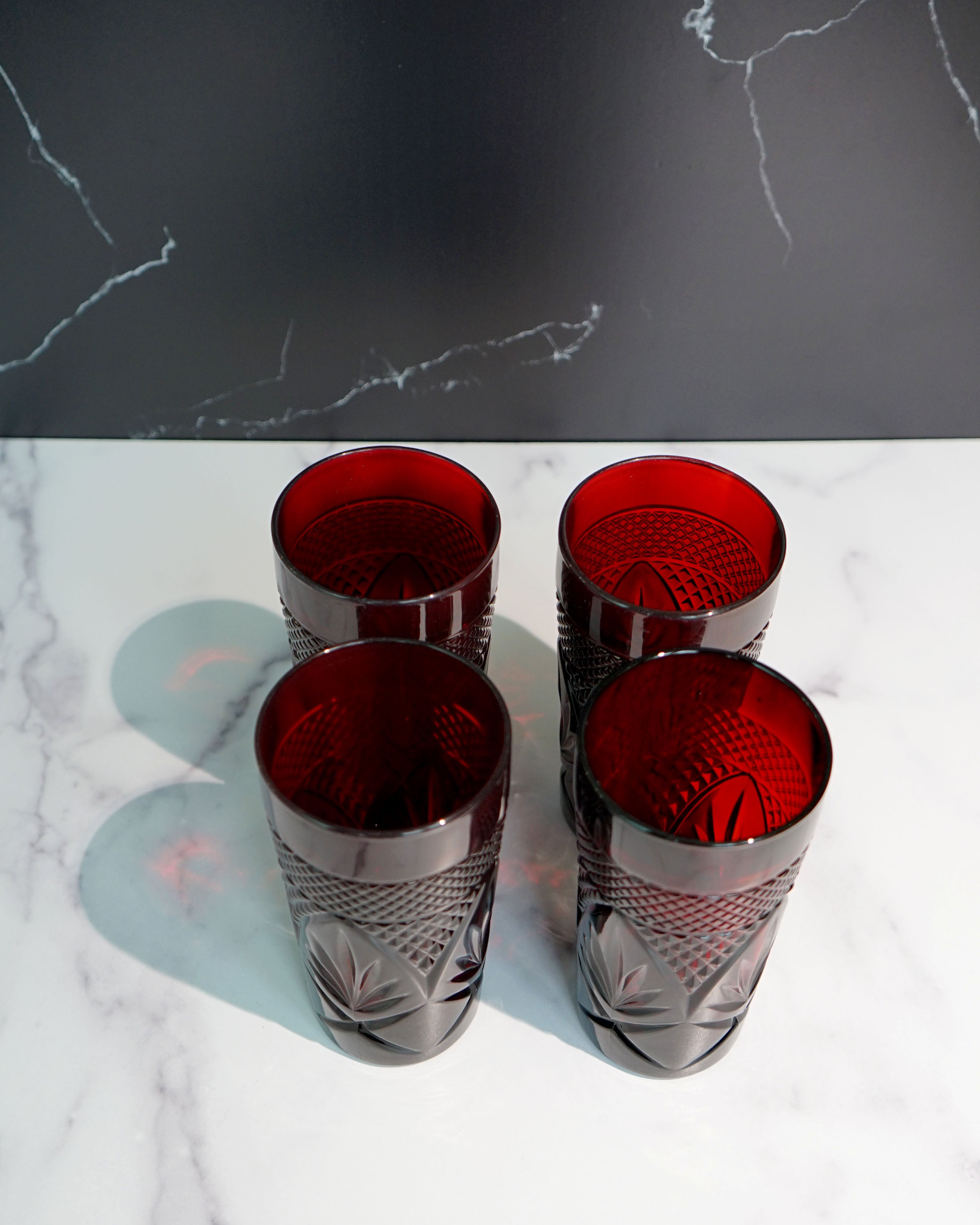 2000s J.G. Durand & Cristal D'Arques Ruby Red Tumblers - Set of Four