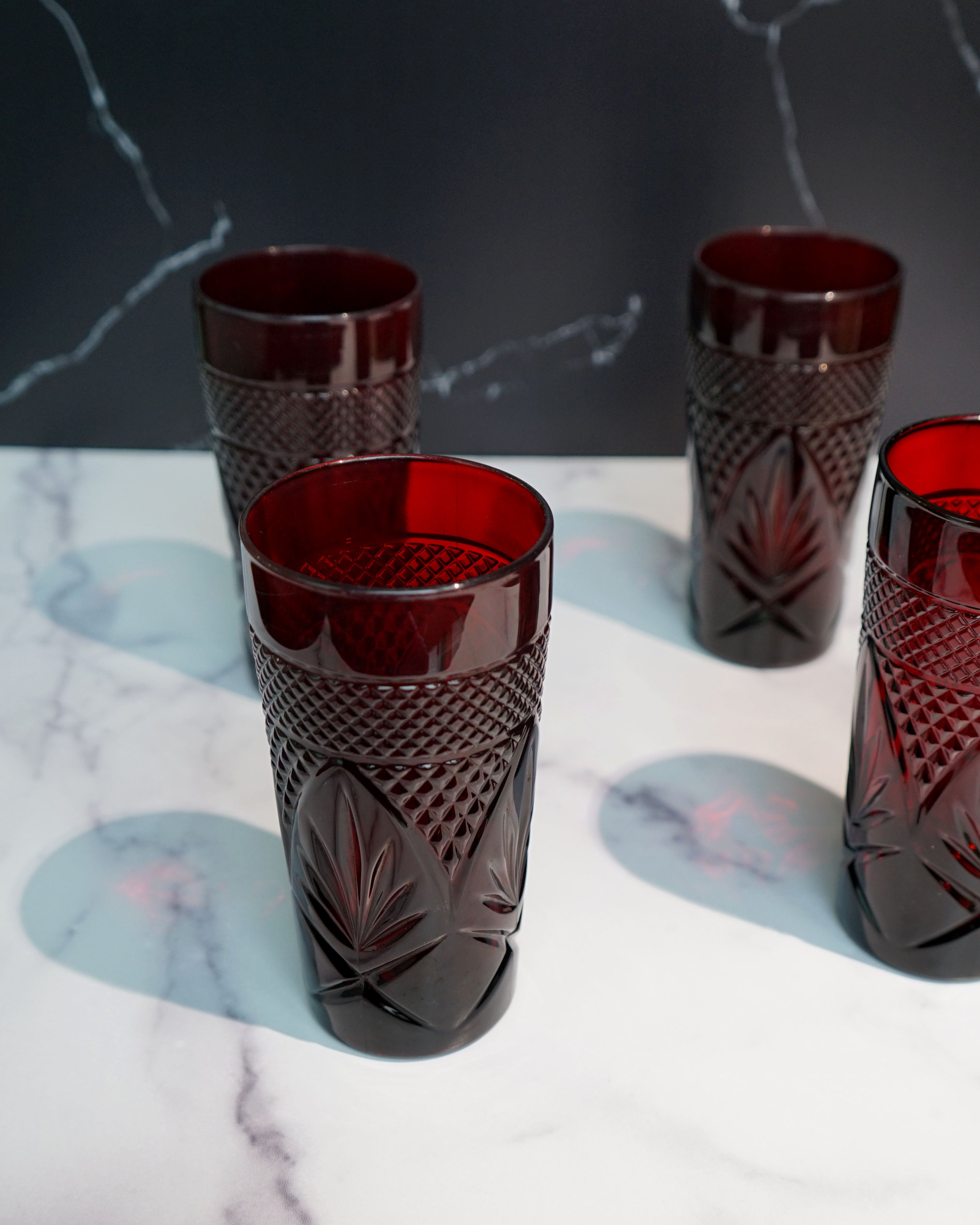 2000s J.G. Durand & Cristal D'Arques Ruby Red Tumblers - Set of Four